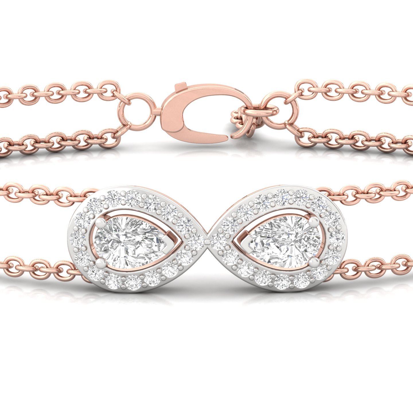 Pear Shape Lab Grown Diamond Infinity Bracelet | Elegant Dual Line CVD Diamond Chain Design | 925 Silver | 10K | 14K | 18K - View 2