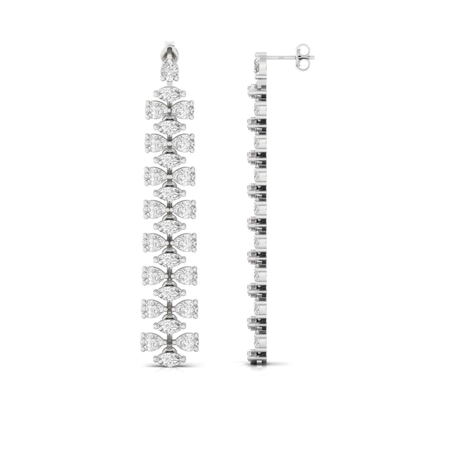 Pear & Marquise Cut Lab Grown Diamond Long Drop Earrings (1 Pair) | Elegant CVD Diamond Dangle Earrings | 925 Silver | 10K | 14K | 18K - Main View