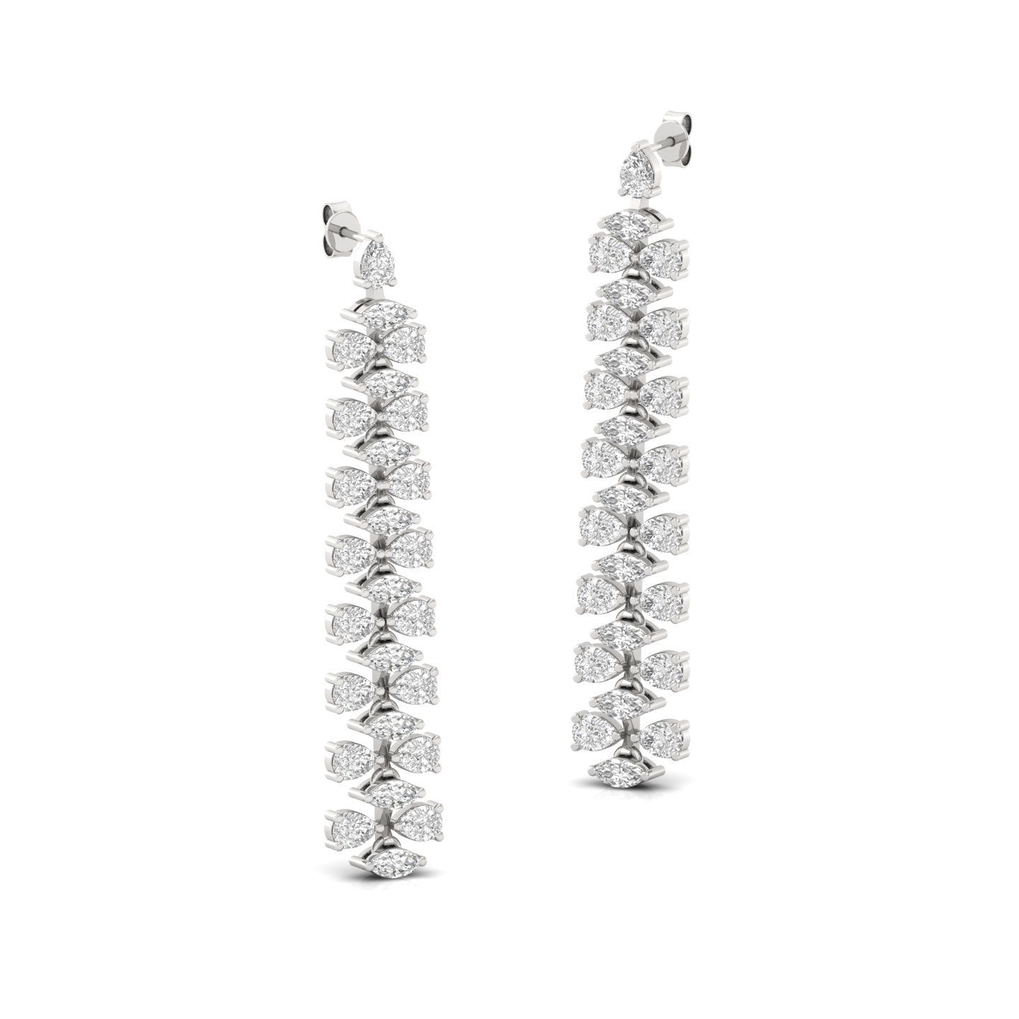 Pear & Marquise Cut Lab Grown Diamond Long Drop Earrings (1 Pair) | Elegant CVD Diamond Dangle Earrings | 925 Silver | 10K | 14K | 18K - View 3