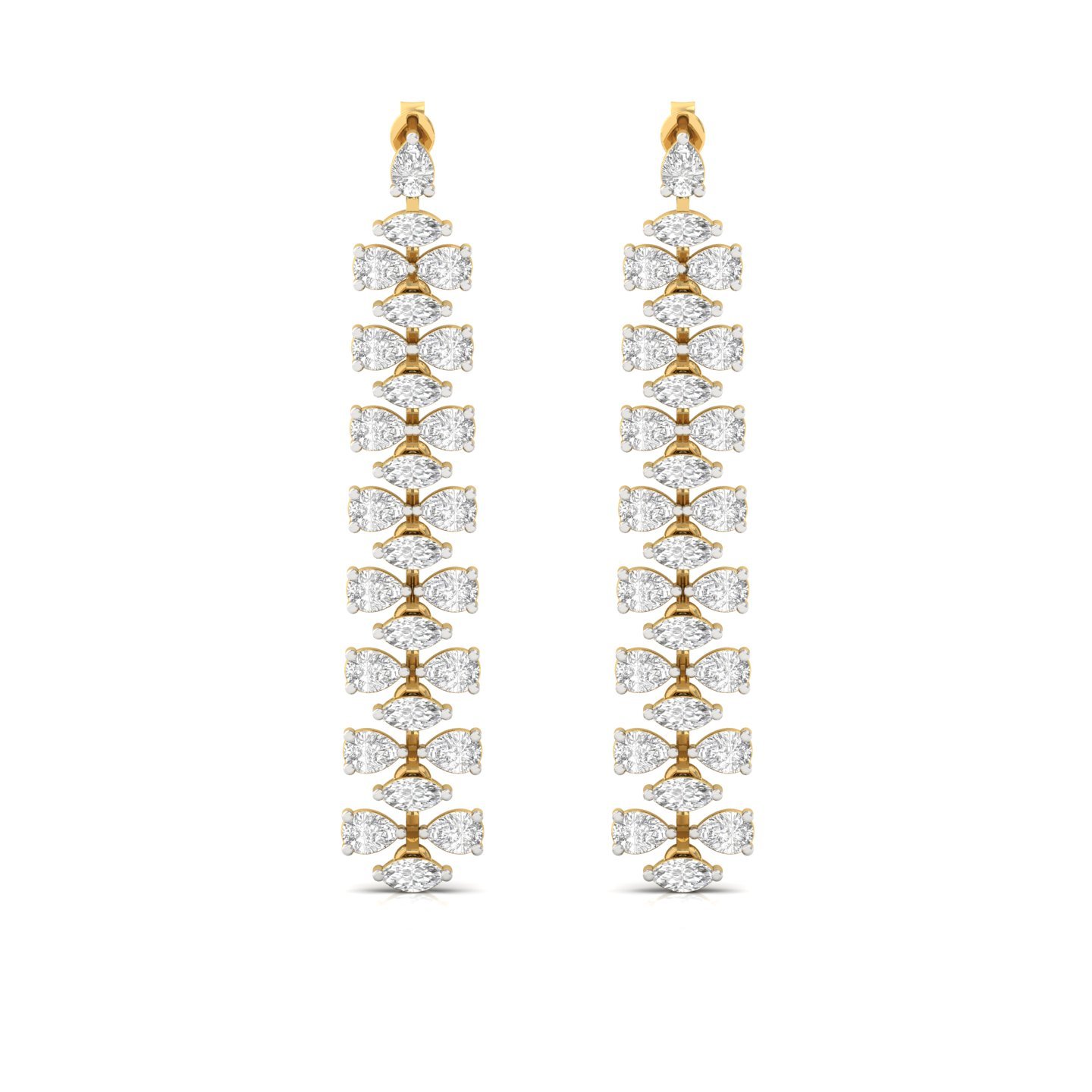 Pear & Marquise Cut Lab Grown Diamond Long Drop Earrings (1 Pair) | Elegant CVD Diamond Dangle Earrings | 925 Silver | 10K | 14K | 18K - View 2