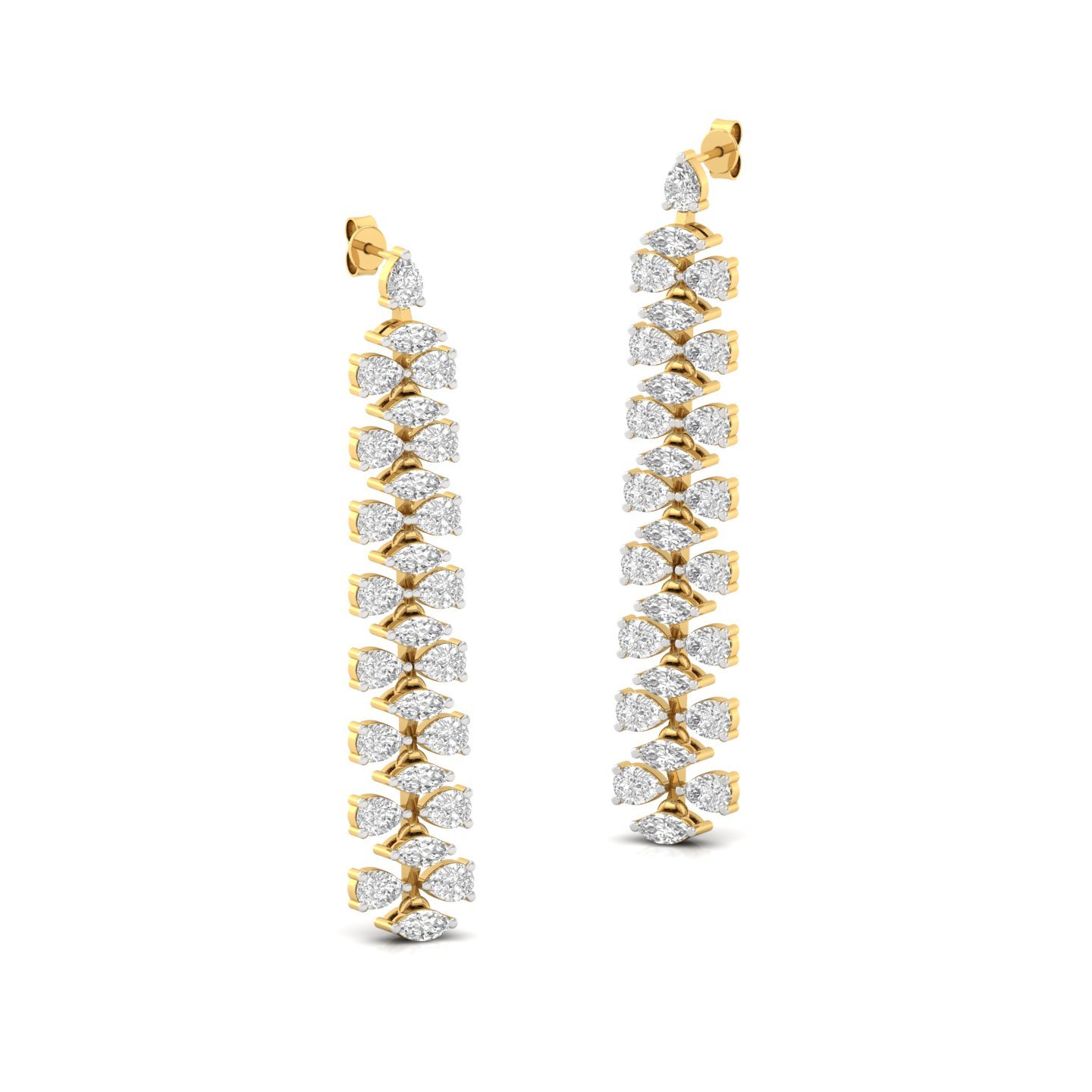 Pear & Marquise Cut Lab Grown Diamond Long Drop Earrings (1 Pair) | Elegant CVD Diamond Dangle Earrings | 925 Silver | 10K | 14K | 18K - View 3