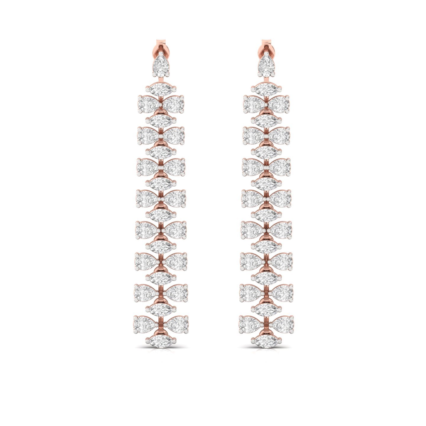 Pear & Marquise Cut Lab Grown Diamond Long Drop Earrings (1 Pair) | Elegant CVD Diamond Dangle Earrings | 925 Silver | 10K | 14K | 18K - View 2