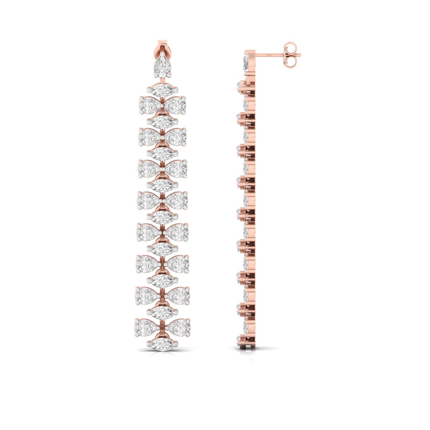 Pear & Marquise Cut Lab Grown Diamond Long Drop Earrings (1 Pair) | Elegant CVD Diamond Dangle Earrings | 925 Silver | 10K | 14K | 18K - Rose Gold Main View