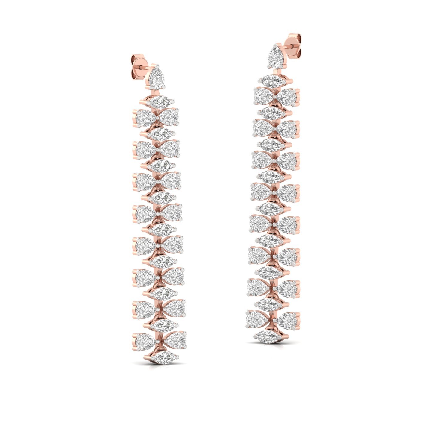 Pear & Marquise Cut Lab Grown Diamond Long Drop Earrings (1 Pair) | Elegant CVD Diamond Dangle Earrings | 925 Silver | 10K | 14K | 18K - View 3