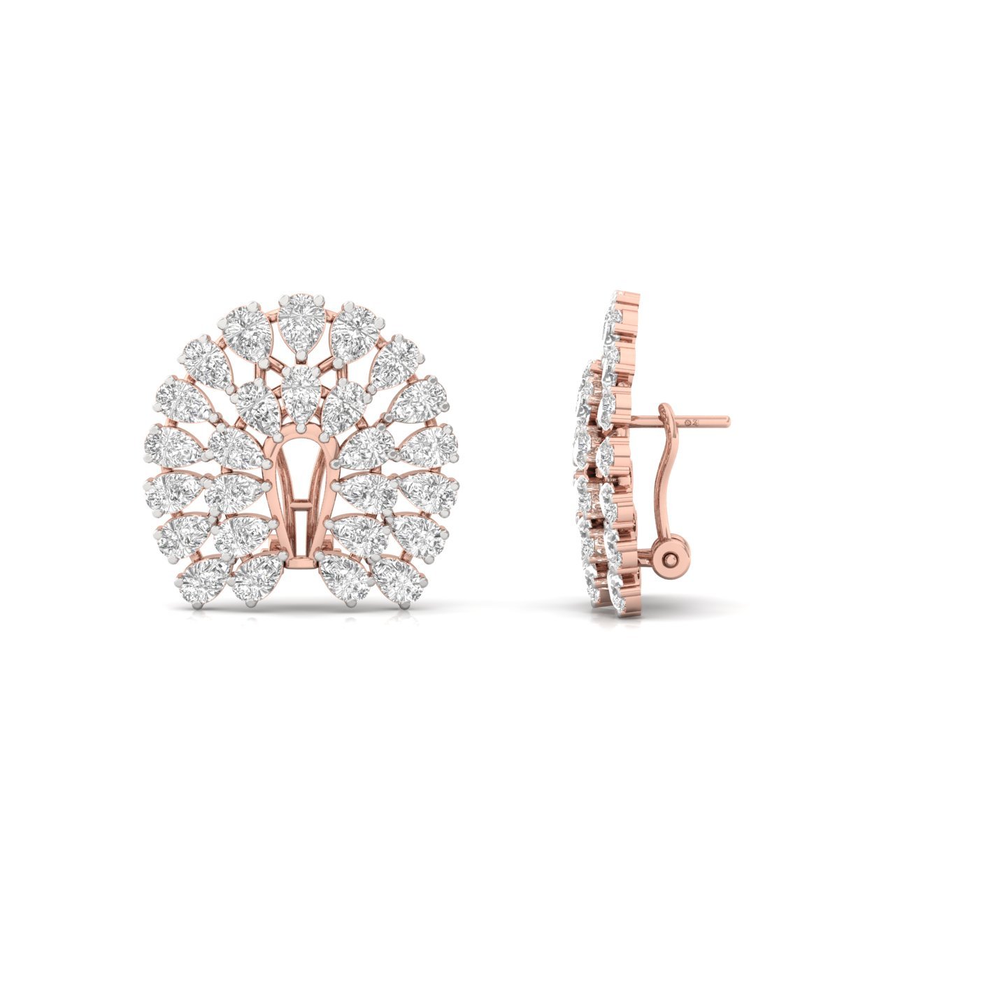 Pear Cut Lab Grown Diamond Cluster Earrings (1 Pair) | Luxurious CVD Diamond Halo Studs | 925 Silver | 10K | 14K | 18K - Rose Gold Main View