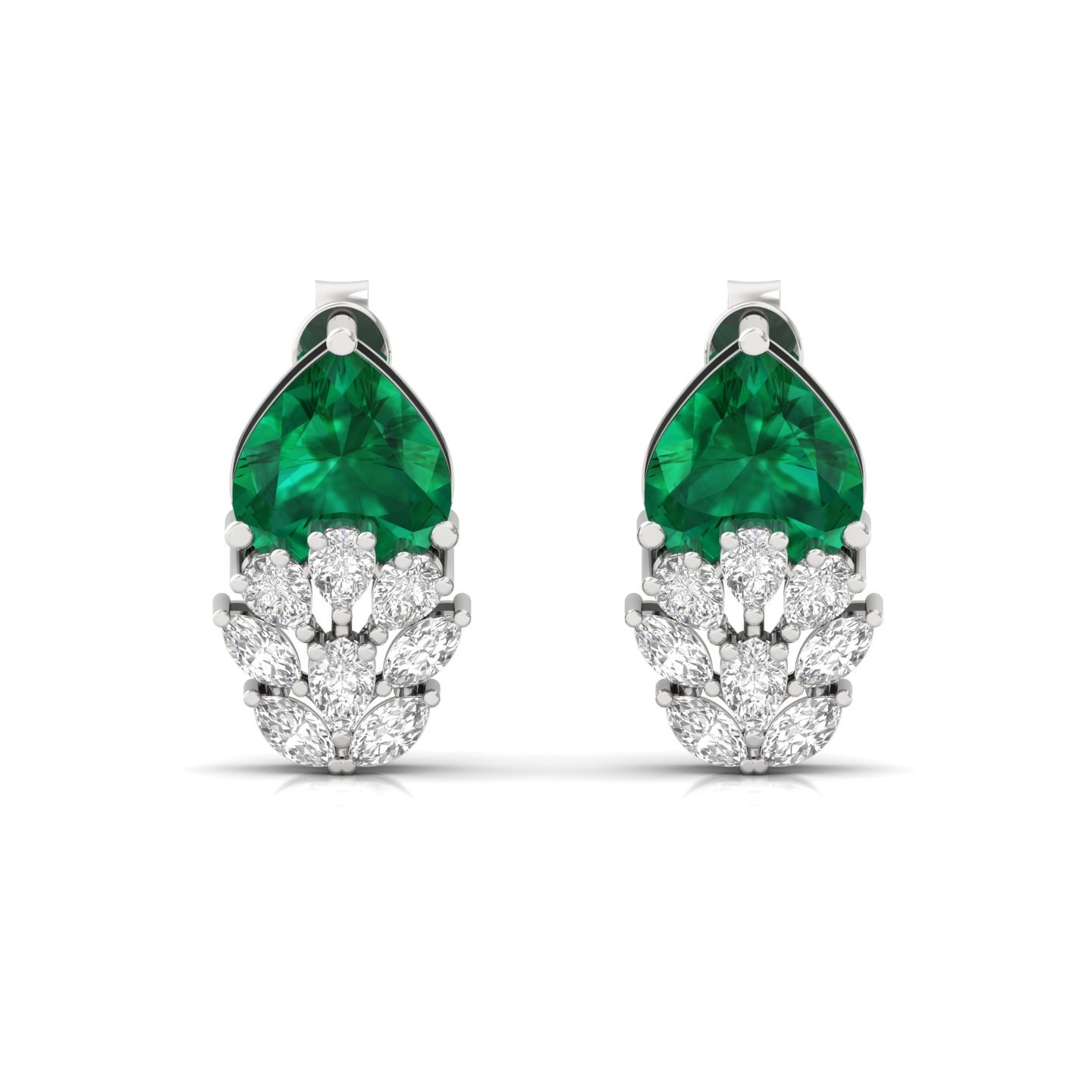 Heart & Marquise Cut Diamond Earrings (1 Pair) | Emerald Look Lab Grown CVD Diamond Statement Studs | 925 Silver | 10K | 14K | 18K - View 2