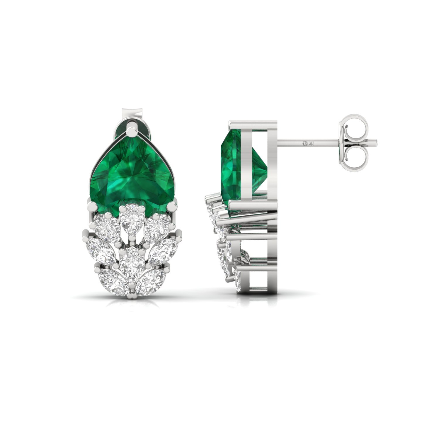 Heart & Marquise Cut Diamond Earrings (1 Pair) | Emerald Look Lab Grown CVD Diamond Statement Studs | 925 Silver | 10K | 14K | 18K - Main View