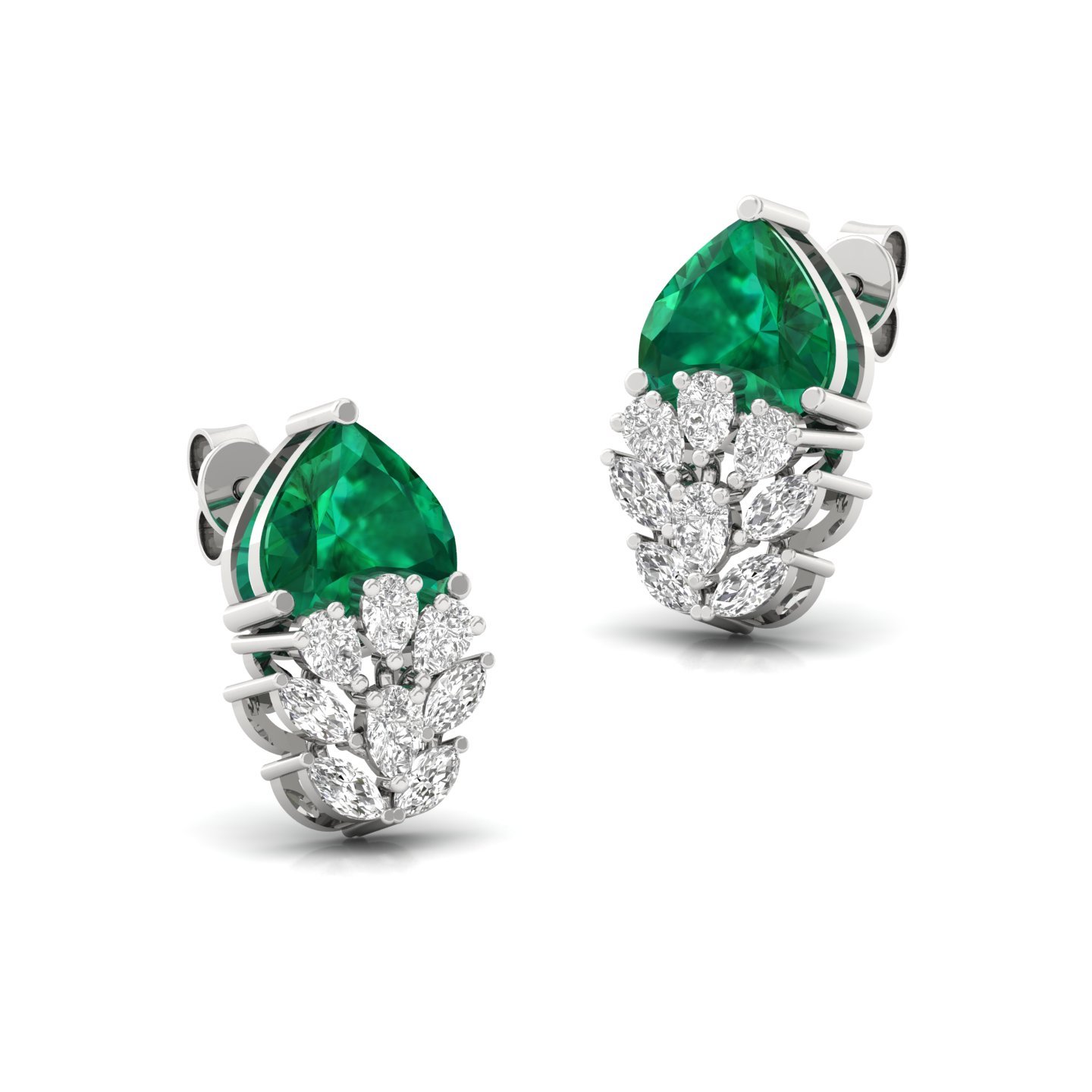 Heart & Marquise Cut Diamond Earrings (1 Pair) | Emerald Look Lab Grown CVD Diamond Statement Studs | 925 Silver | 10K | 14K | 18K - View 3