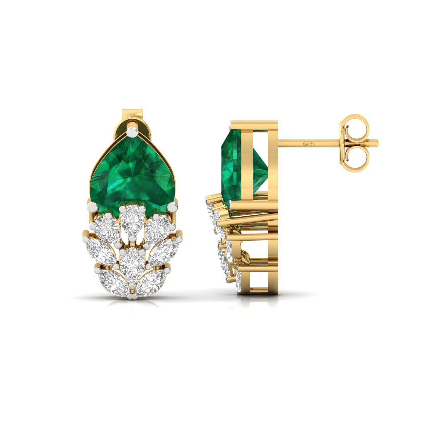Heart & Marquise Cut Diamond Earrings (1 Pair) | Emerald Look Lab Grown CVD Diamond Statement Studs | 925 Silver | 10K | 14K | 18K - Gold Main View