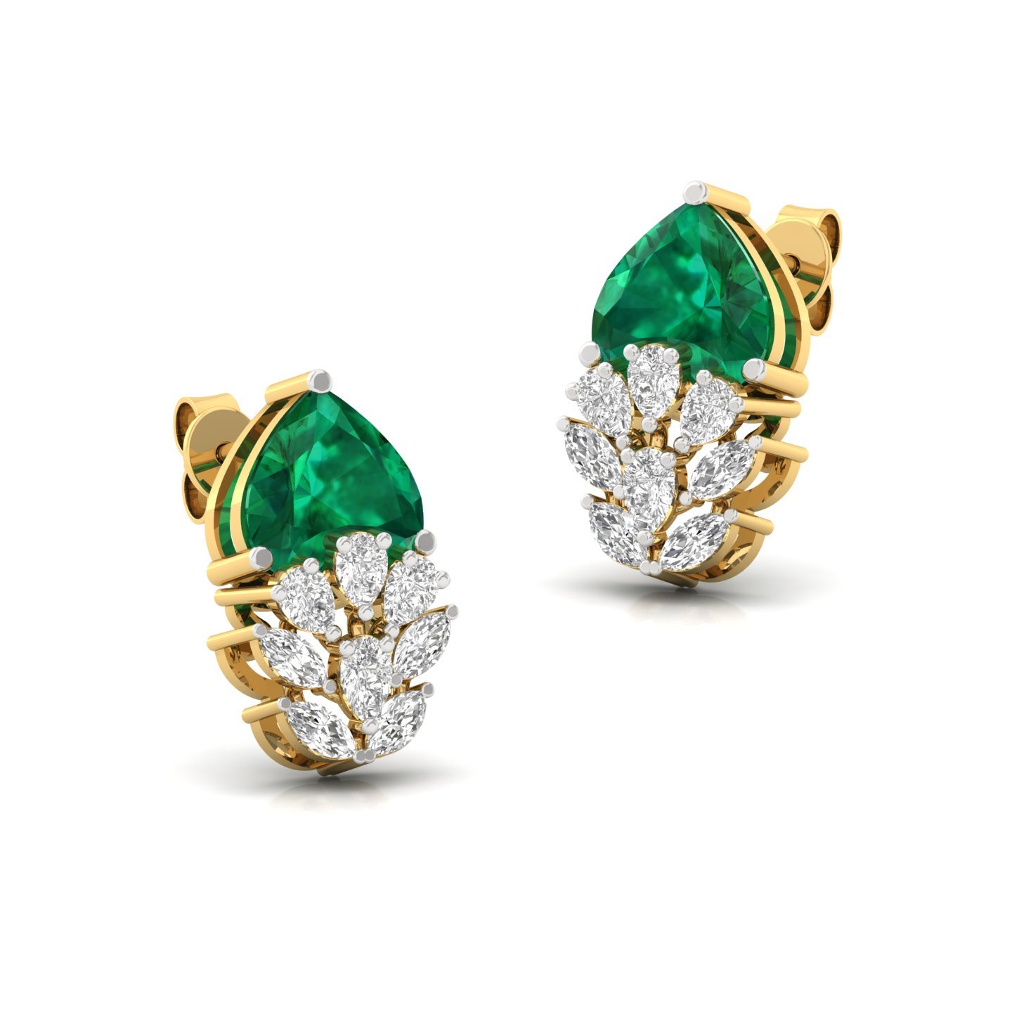 Heart & Marquise Cut Diamond Earrings (1 Pair) | Emerald Look Lab Grown CVD Diamond Statement Studs | 925 Silver | 10K | 14K | 18K - View 3