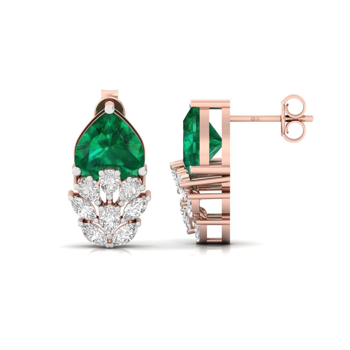Heart & Marquise Cut Diamond Earrings (1 Pair) | Emerald Look Lab Grown CVD Diamond Statement Studs | 925 Silver | 10K | 14K | 18K - Rose Gold Main View