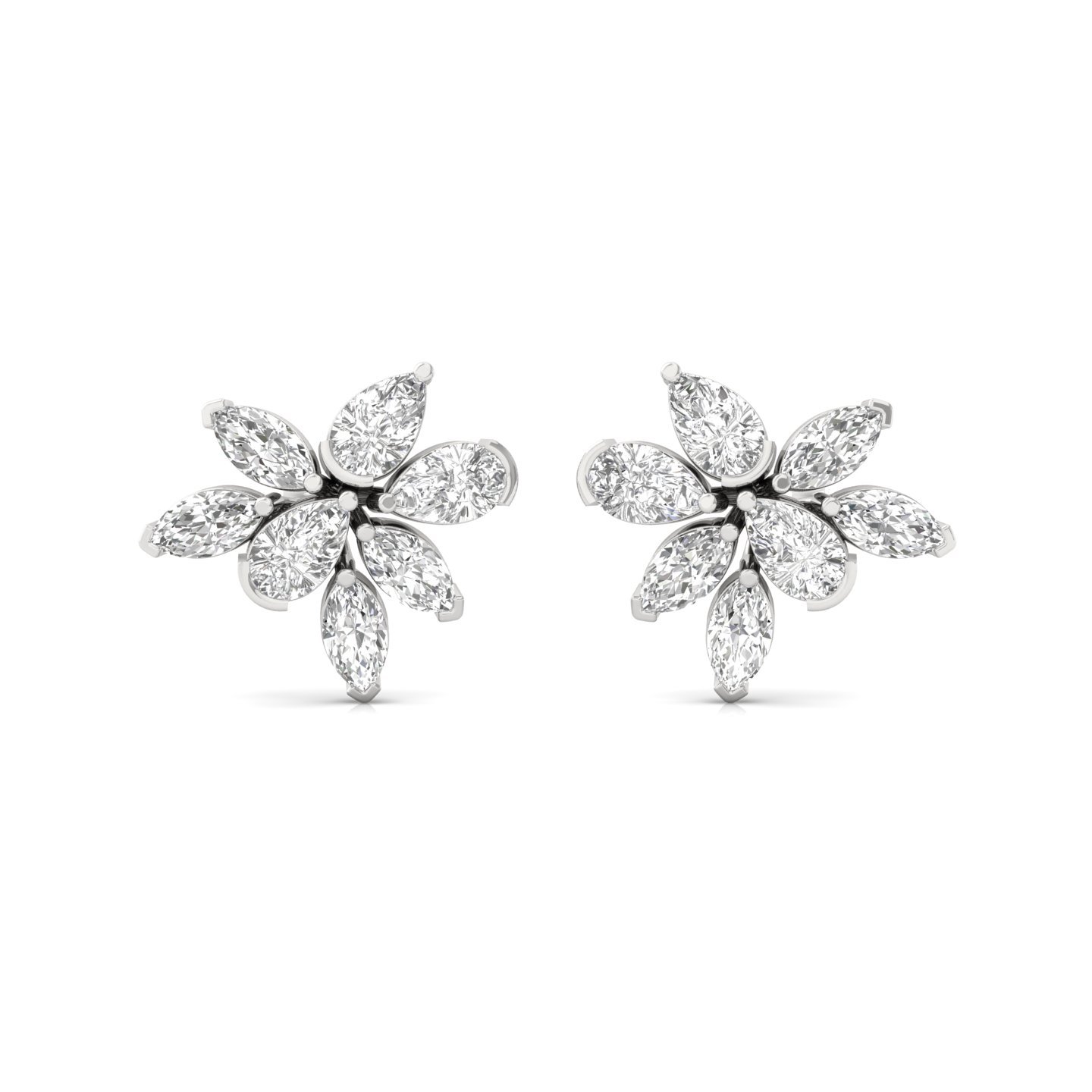 Pear & Marquise Cut Diamond Floral Earrings (1 Pair) | Elegant Lab Grown CVD Diamond Flower Studs | 925 Silver | 10K | 14K | 18K - View 2