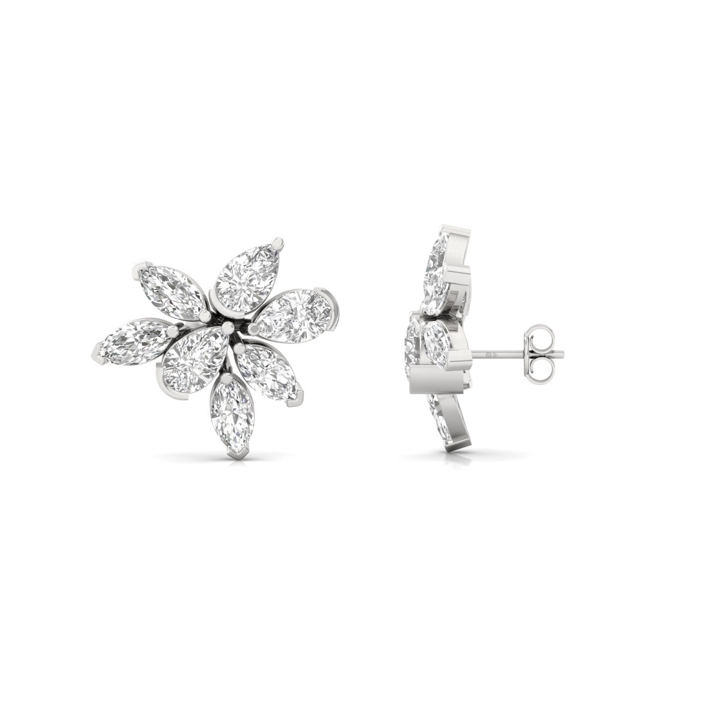 Pear & Marquise Cut Diamond Floral Earrings (1 Pair) | Elegant Lab Grown CVD Diamond Flower Studs | 925 Silver | 10K | 14K | 18K - Main View