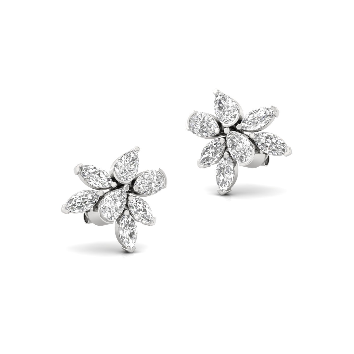 Pear & Marquise Cut Diamond Floral Earrings (1 Pair) | Elegant Lab Grown CVD Diamond Flower Studs | 925 Silver | 10K | 14K | 18K - View 3