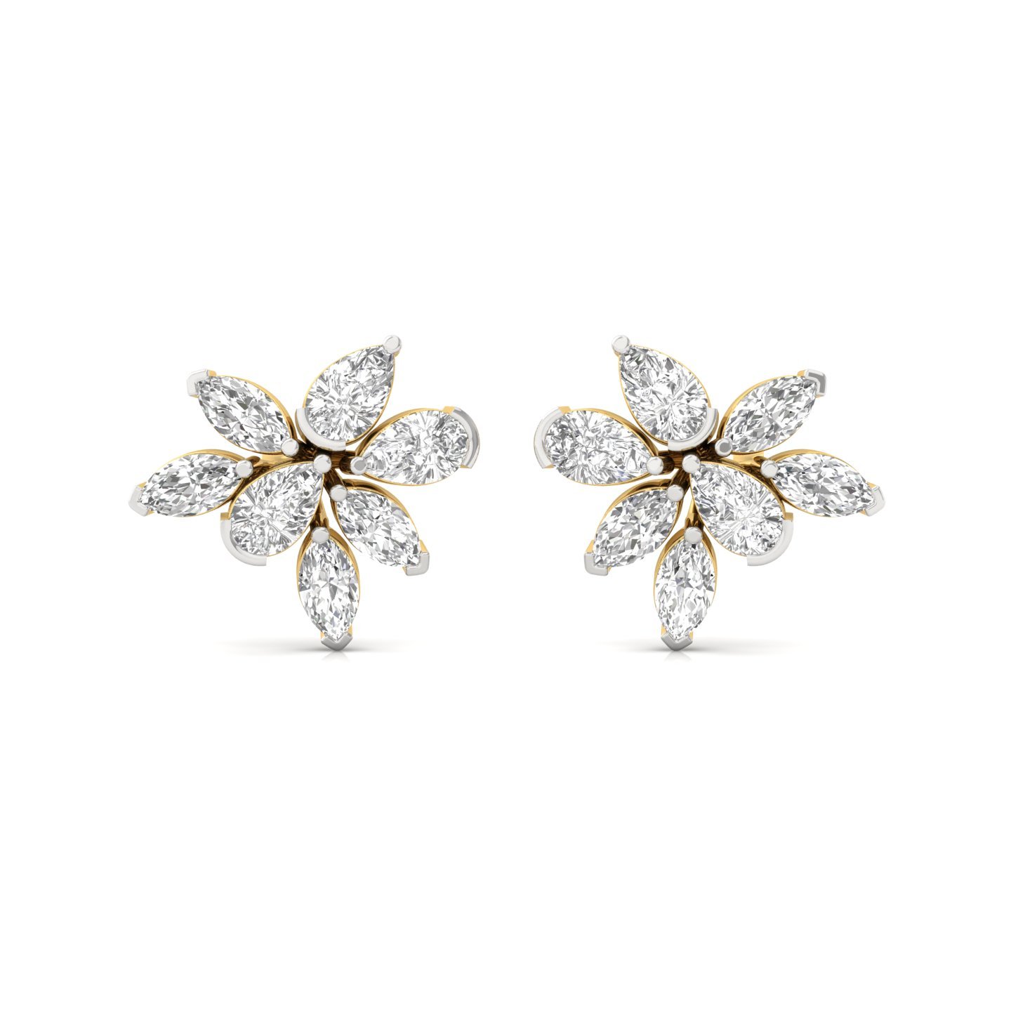 Pear & Marquise Cut Diamond Floral Earrings (1 Pair) | Elegant Lab Grown CVD Diamond Flower Studs | 925 Silver | 10K | 14K | 18K - View 2