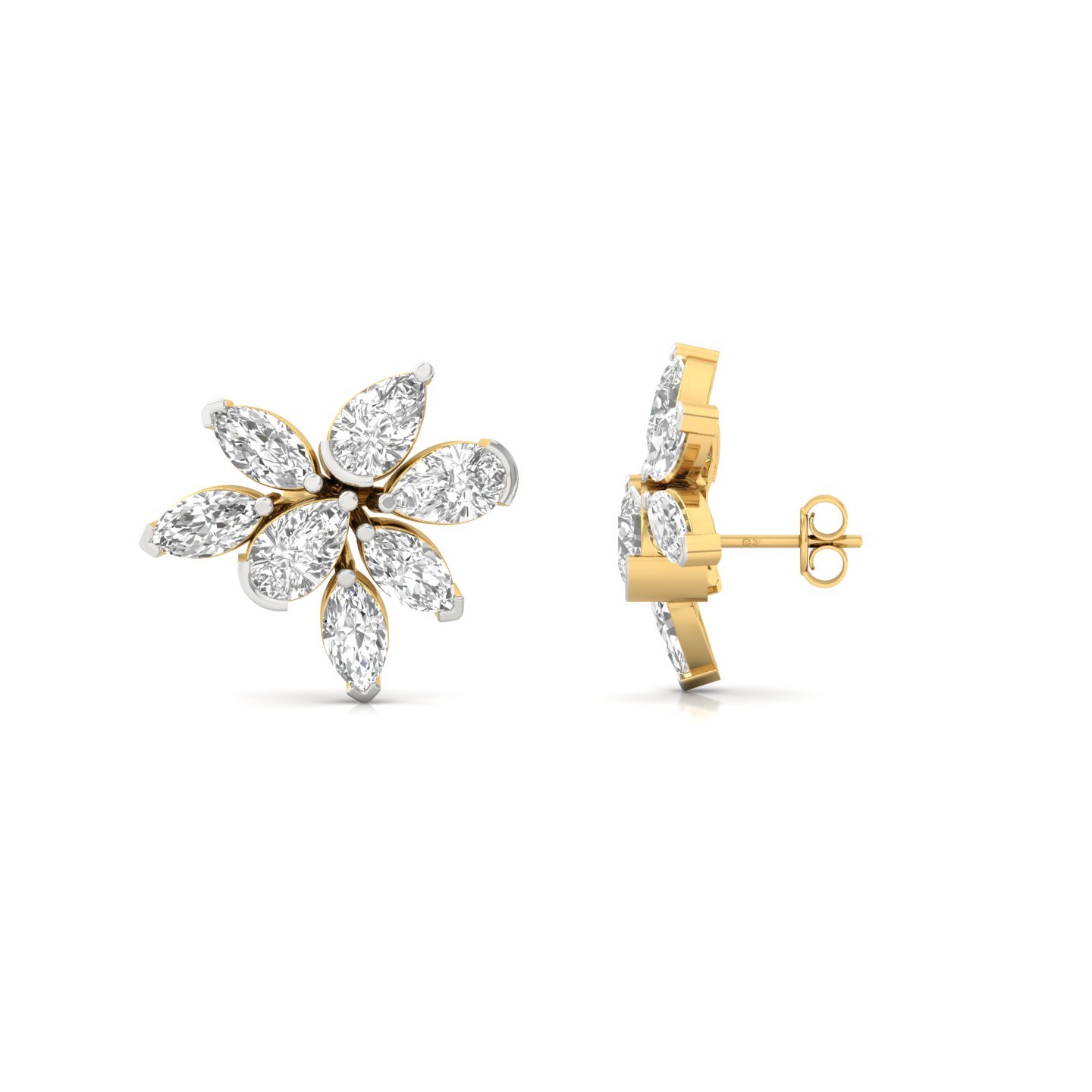 Pear & Marquise Cut Diamond Floral Earrings (1 Pair) | Elegant Lab Grown CVD Diamond Flower Studs | 925 Silver | 10K | 14K | 18K - Gold Main View