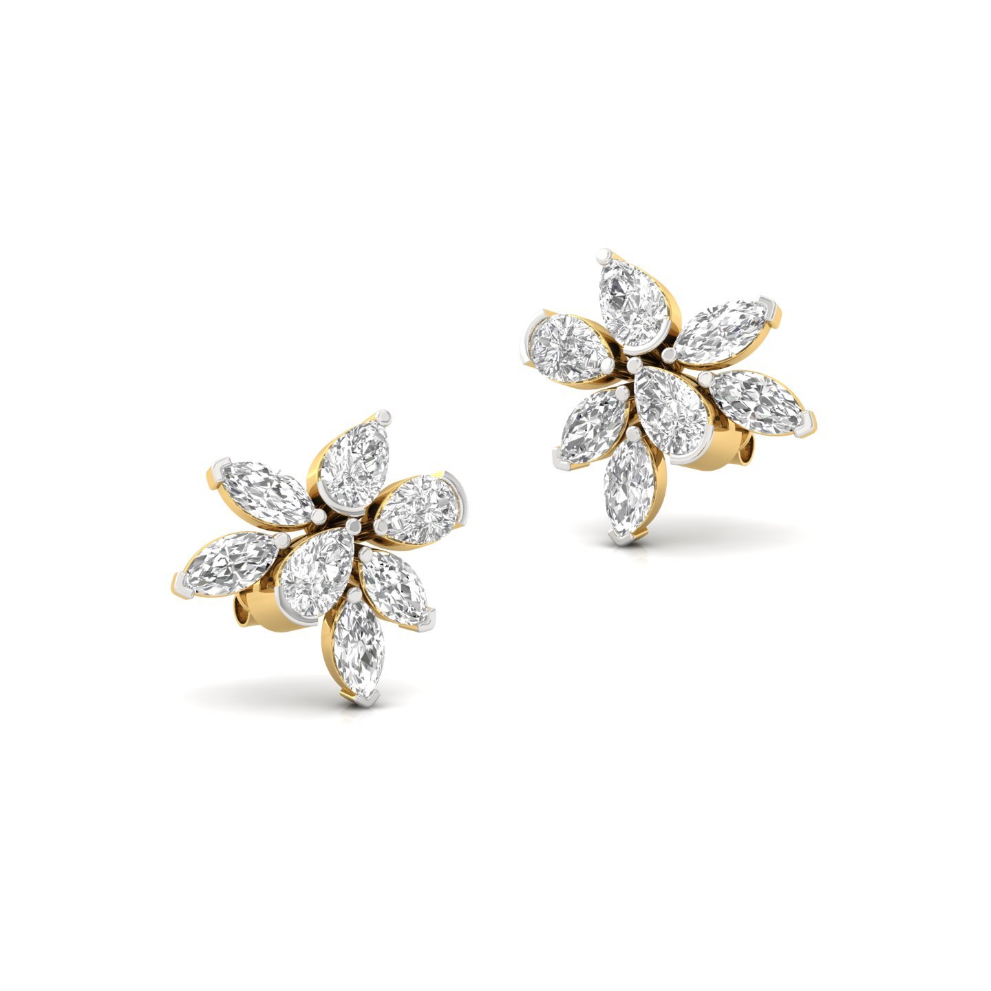 Pear & Marquise Cut Diamond Floral Earrings (1 Pair) | Elegant Lab Grown CVD Diamond Flower Studs | 925 Silver | 10K | 14K | 18K - View 3