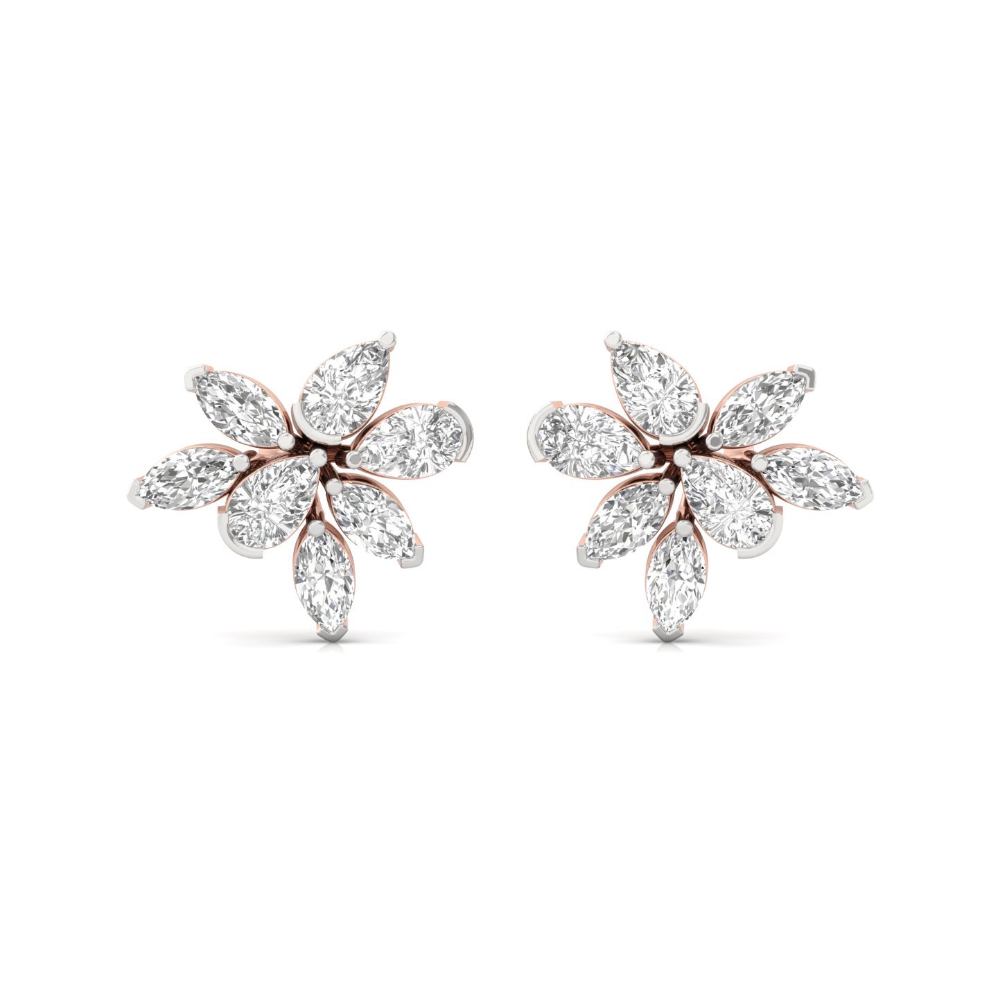 Pear & Marquise Cut Diamond Floral Earrings (1 Pair) | Elegant Lab Grown CVD Diamond Flower Studs | 925 Silver | 10K | 14K | 18K - View 2