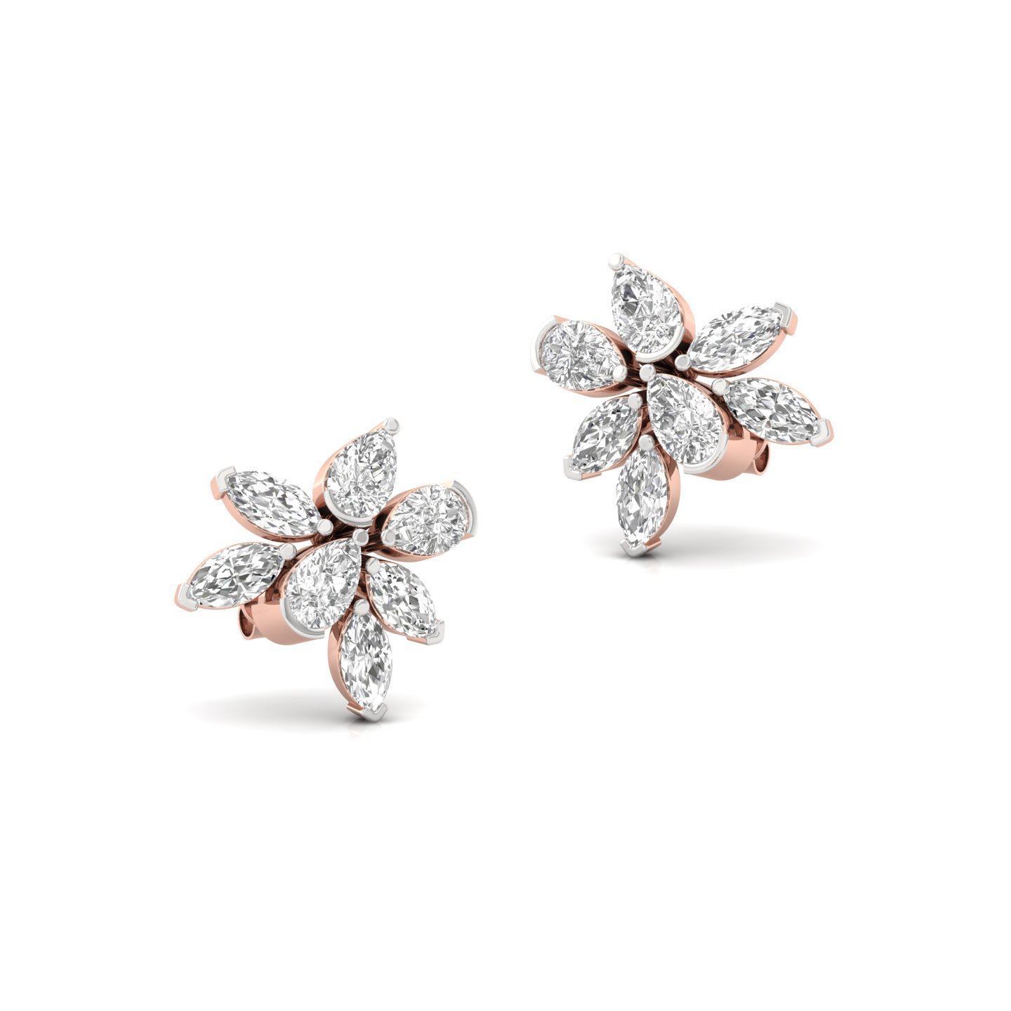 Pear & Marquise Cut Diamond Floral Earrings (1 Pair) | Elegant Lab Grown CVD Diamond Flower Studs | 925 Silver | 10K | 14K | 18K - View 3