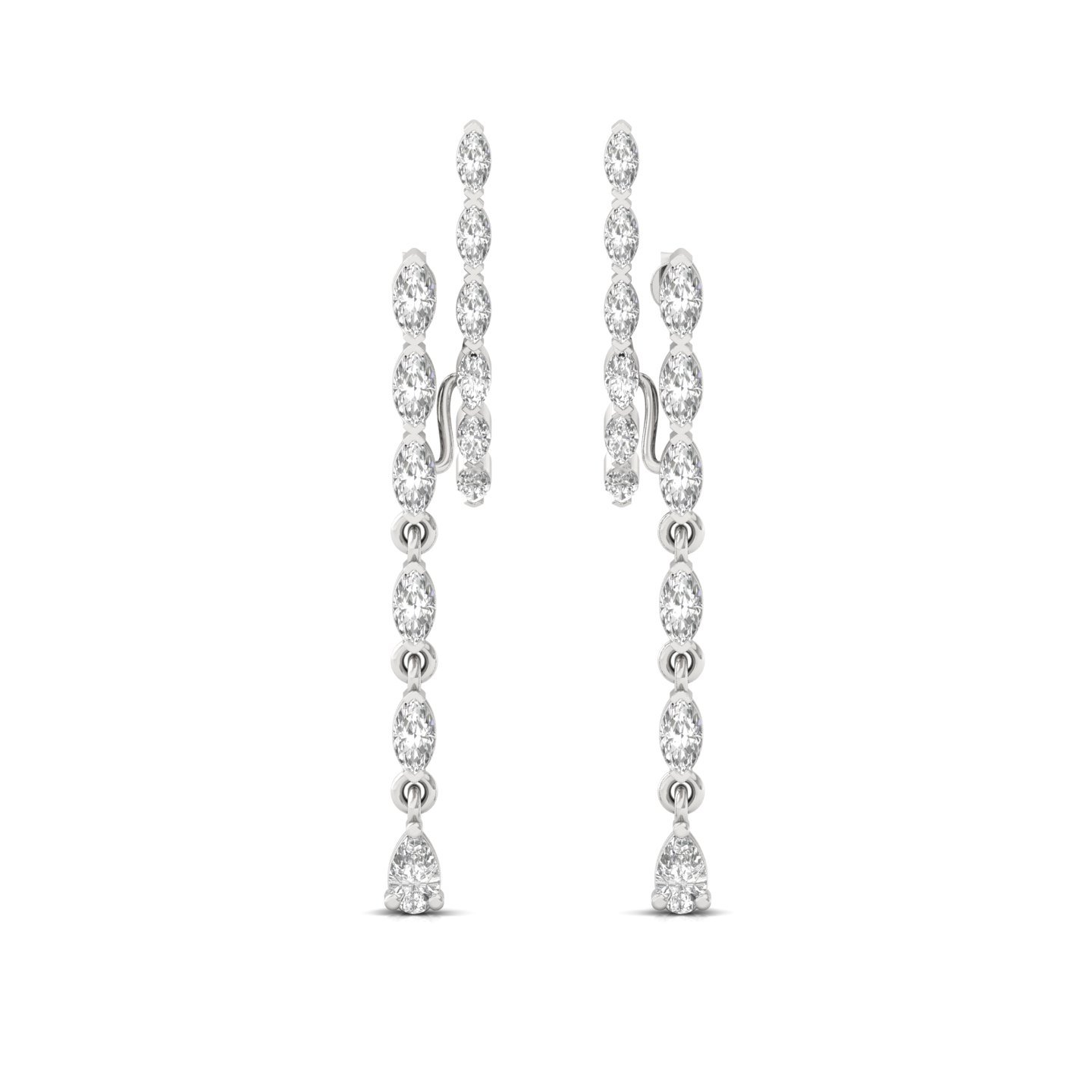 Marquise & Pear Cut Diamond Long Drop Earrings (1 Pair) | Luxurious Lab Grown CVD Diamond Dangle Earrings | 925 Silver | 10K | 14K | 18K - View 2
