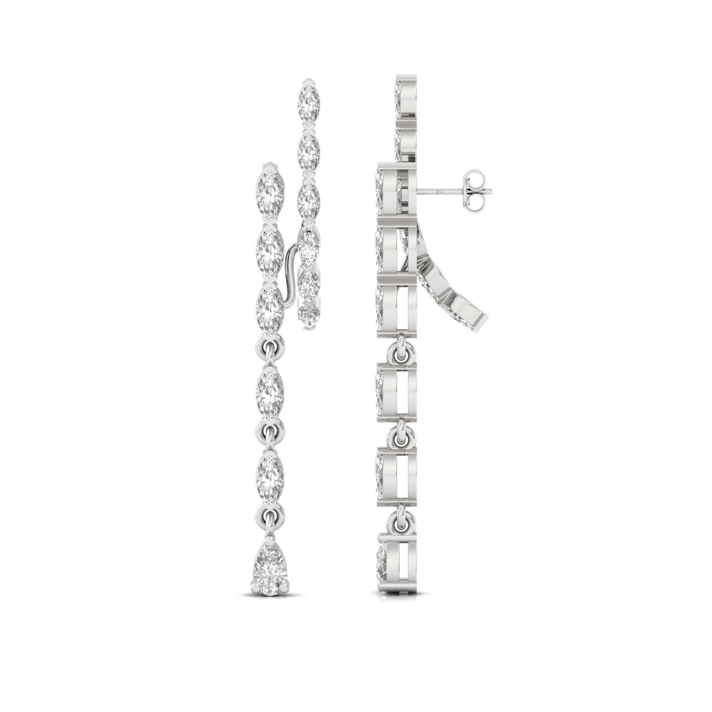 Marquise & Pear Cut Diamond Long Drop Earrings (1 Pair) | Luxurious Lab Grown CVD Diamond Dangle Earrings | 925 Silver | 10K | 14K | 18K - Main View