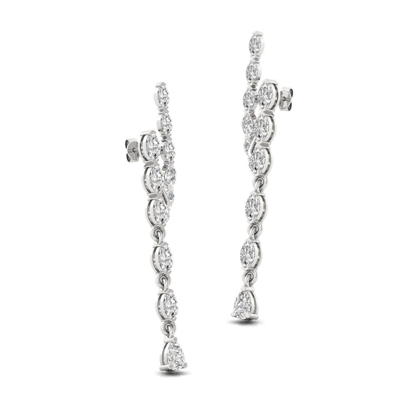 Marquise & Pear Cut Diamond Long Drop Earrings (1 Pair) | Luxurious Lab Grown CVD Diamond Dangle Earrings | 925 Silver | 10K | 14K | 18K - View 3