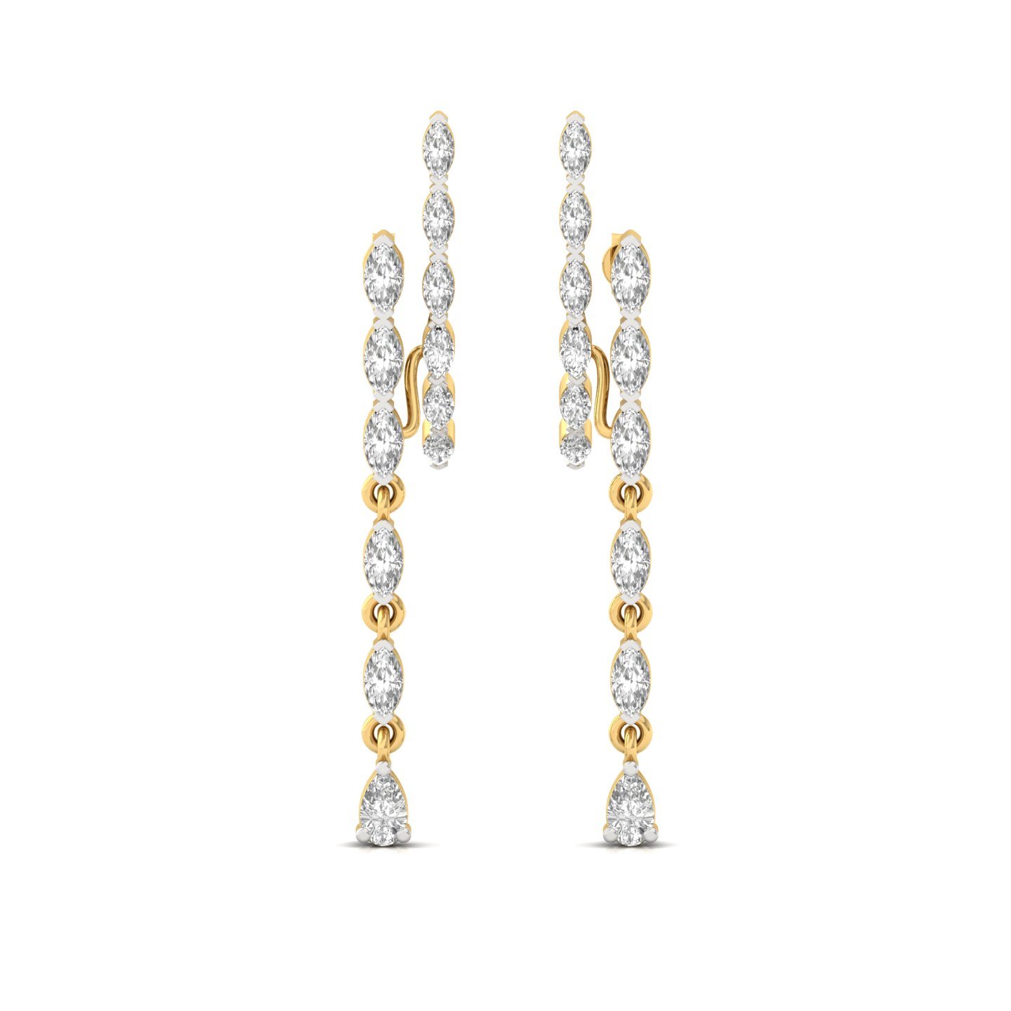 Marquise & Pear Cut Diamond Long Drop Earrings (1 Pair) | Luxurious Lab Grown CVD Diamond Dangle Earrings | 925 Silver | 10K | 14K | 18K - View 2