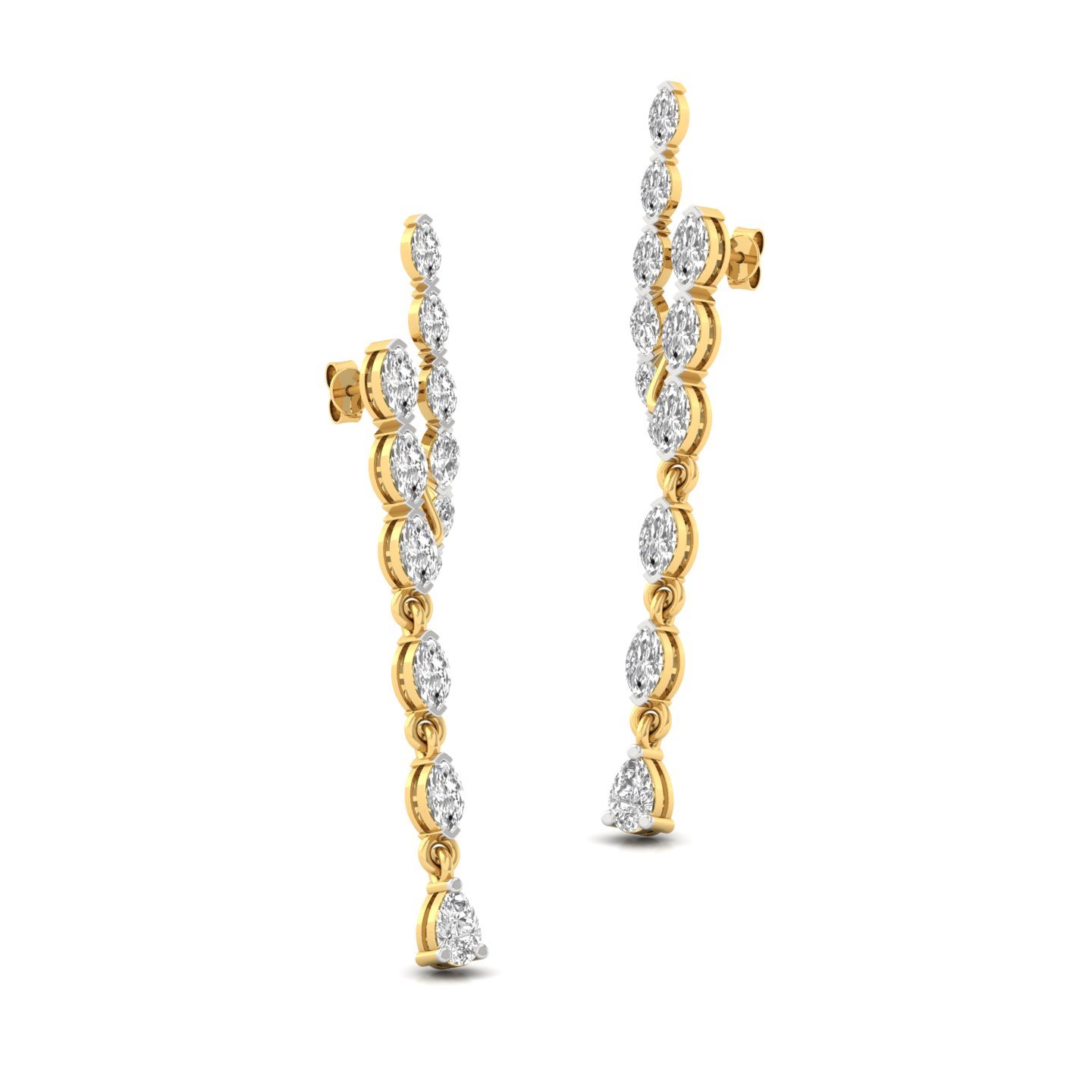 Marquise & Pear Cut Diamond Long Drop Earrings (1 Pair) | Luxurious Lab Grown CVD Diamond Dangle Earrings | 925 Silver | 10K | 14K | 18K - View 3