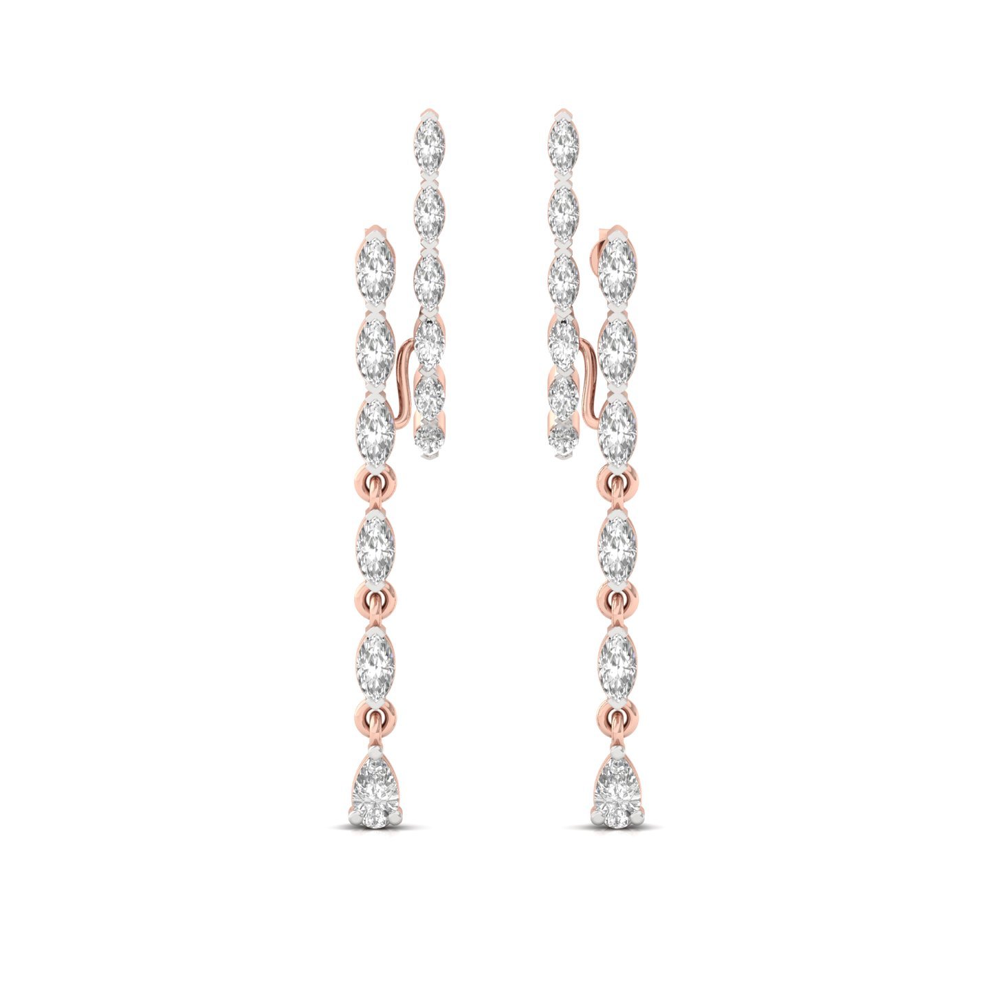 Marquise & Pear Cut Diamond Long Drop Earrings (1 Pair) | Luxurious Lab Grown CVD Diamond Dangle Earrings | 925 Silver | 10K | 14K | 18K - View 2
