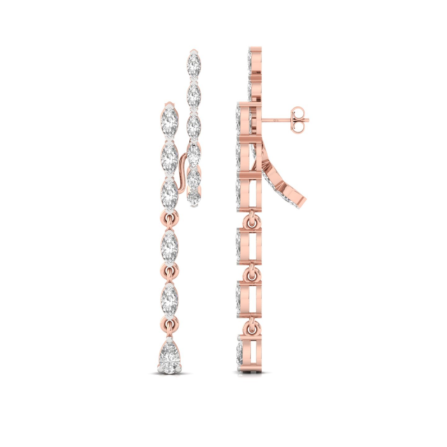 Marquise & Pear Cut Diamond Long Drop Earrings (1 Pair) | Luxurious Lab Grown CVD Diamond Dangle Earrings | 925 Silver | 10K | 14K | 18K - Rose Gold Main View