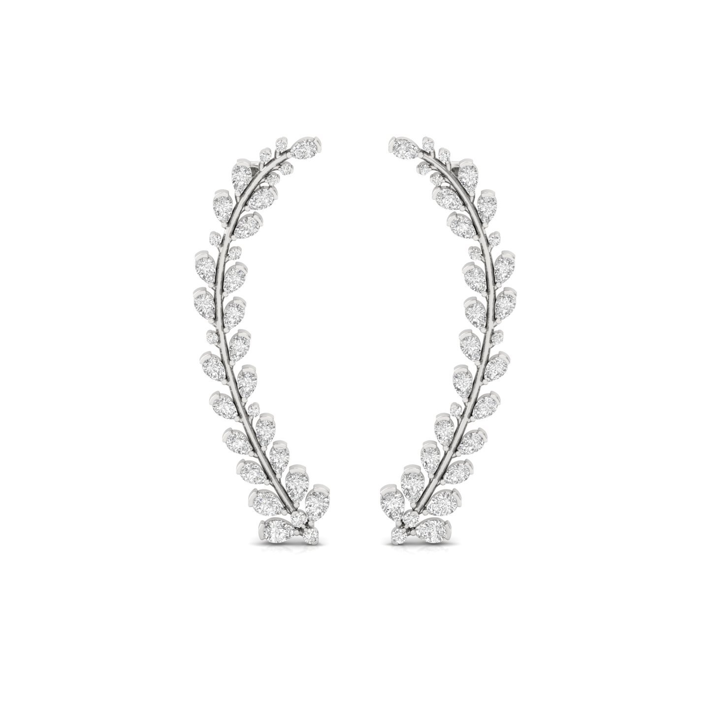 Leaf Vine Diamond Long Earrings (1 Pair) | Marquise & Pear Cut Lab Grown CVD Diamond Statement Earrings | 925 Silver | 10K | 14K | 18K - View 2