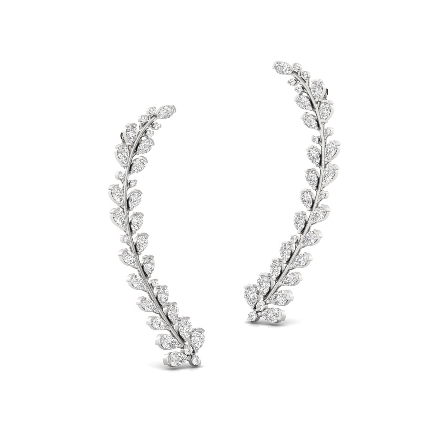 Leaf Vine Diamond Long Earrings (1 Pair) | Marquise & Pear Cut Lab Grown CVD Diamond Statement Earrings | 925 Silver | 10K | 14K | 18K - View 3