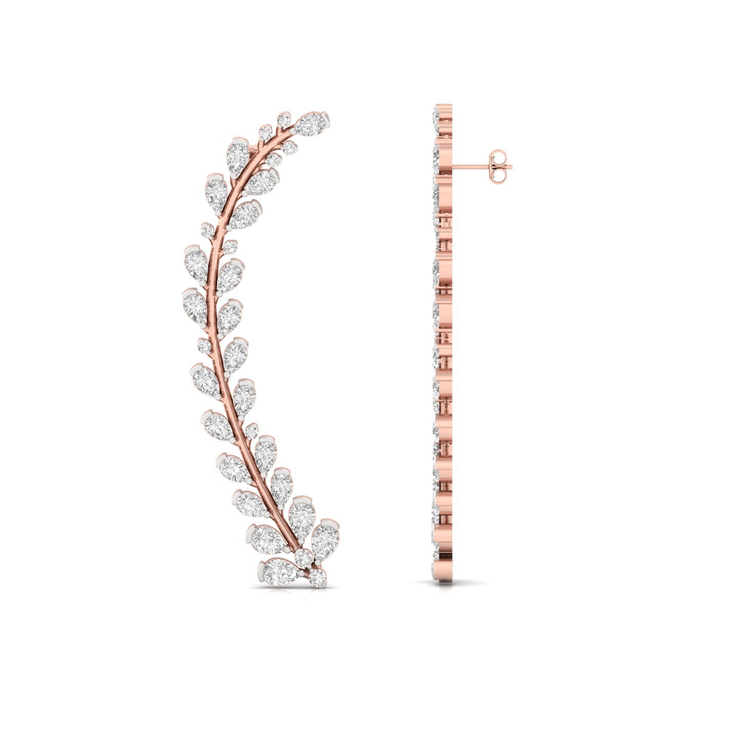 Leaf Vine Diamond Long Earrings (1 Pair) | Marquise & Pear Cut Lab Grown CVD Diamond Statement Earrings | 925 Silver | 10K | 14K | 18K - Rose Gold Main View