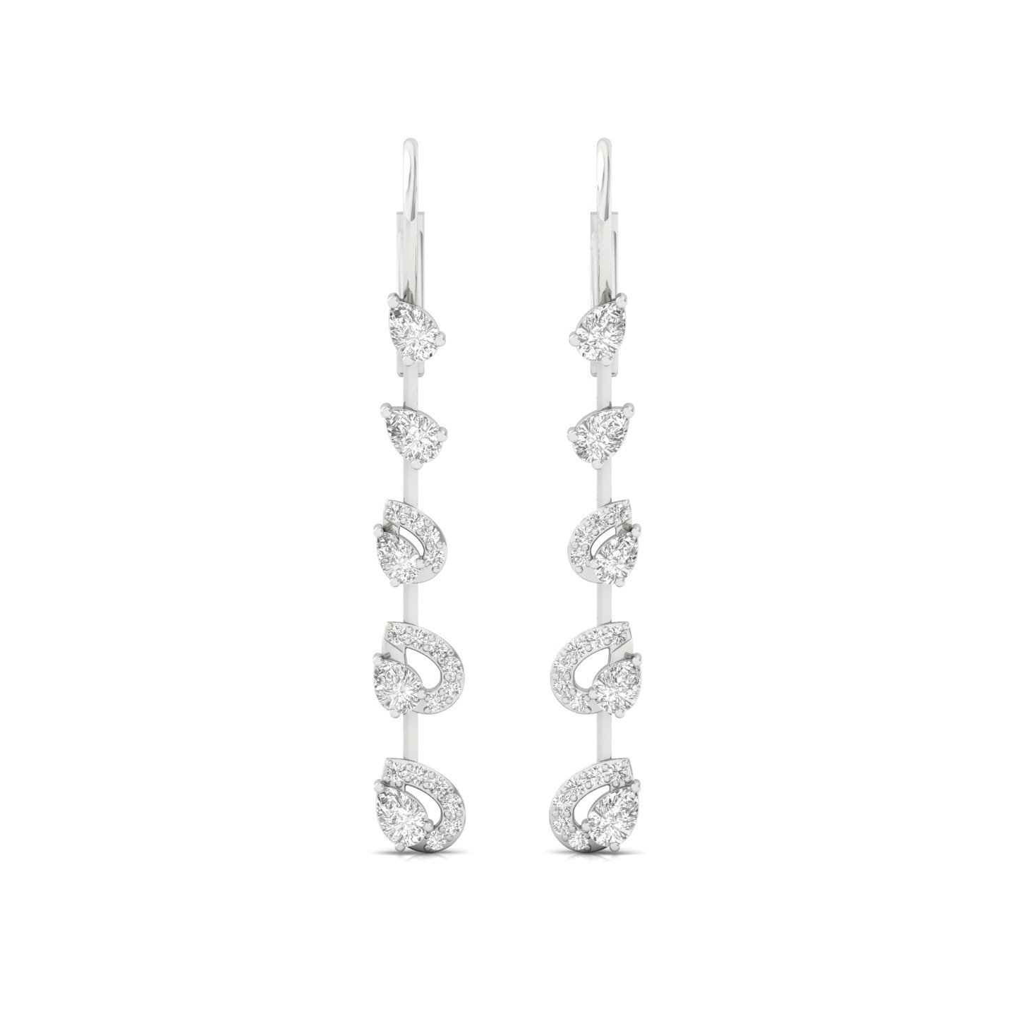 Pear & Round Cut Diamond Long Earrings (1 Pair) | Elegant Lab Grown CVD Diamond Drop Earrings | 925 Silver | 10K | 14K | 18K - View 2