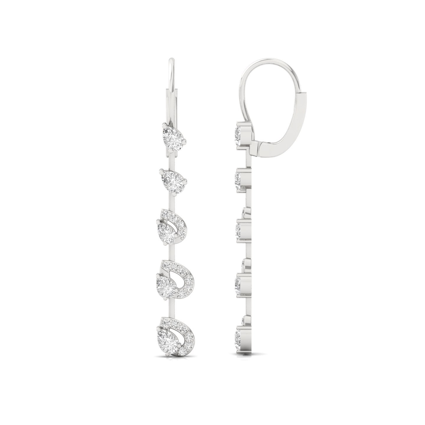 Pear & Round Cut Diamond Long Earrings (1 Pair) | Elegant Lab Grown CVD Diamond Drop Earrings | 925 Silver | 10K | 14K | 18K - Main View