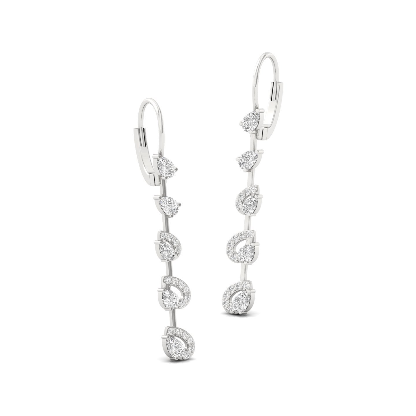Pear & Round Cut Diamond Long Earrings (1 Pair) | Elegant Lab Grown CVD Diamond Drop Earrings | 925 Silver | 10K | 14K | 18K - View 3
