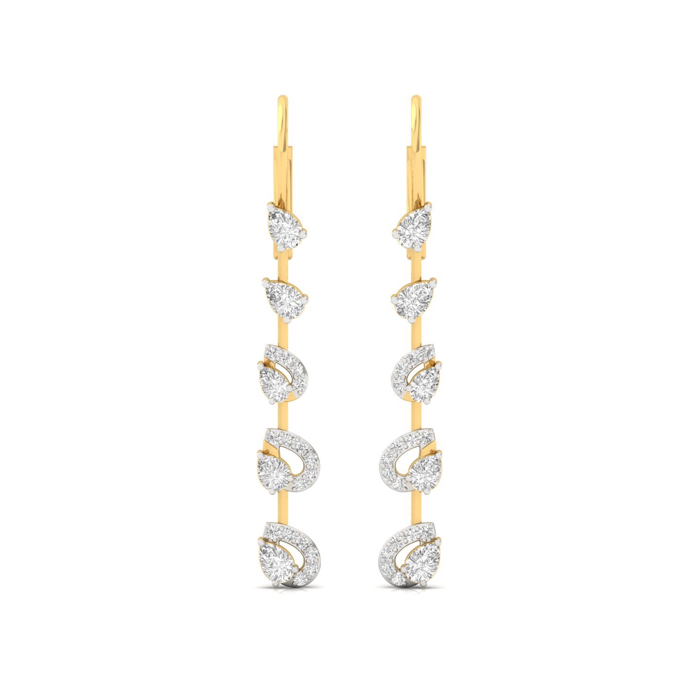 Pear & Round Cut Diamond Long Earrings (1 Pair) | Elegant Lab Grown CVD Diamond Drop Earrings | 925 Silver | 10K | 14K | 18K - View 2