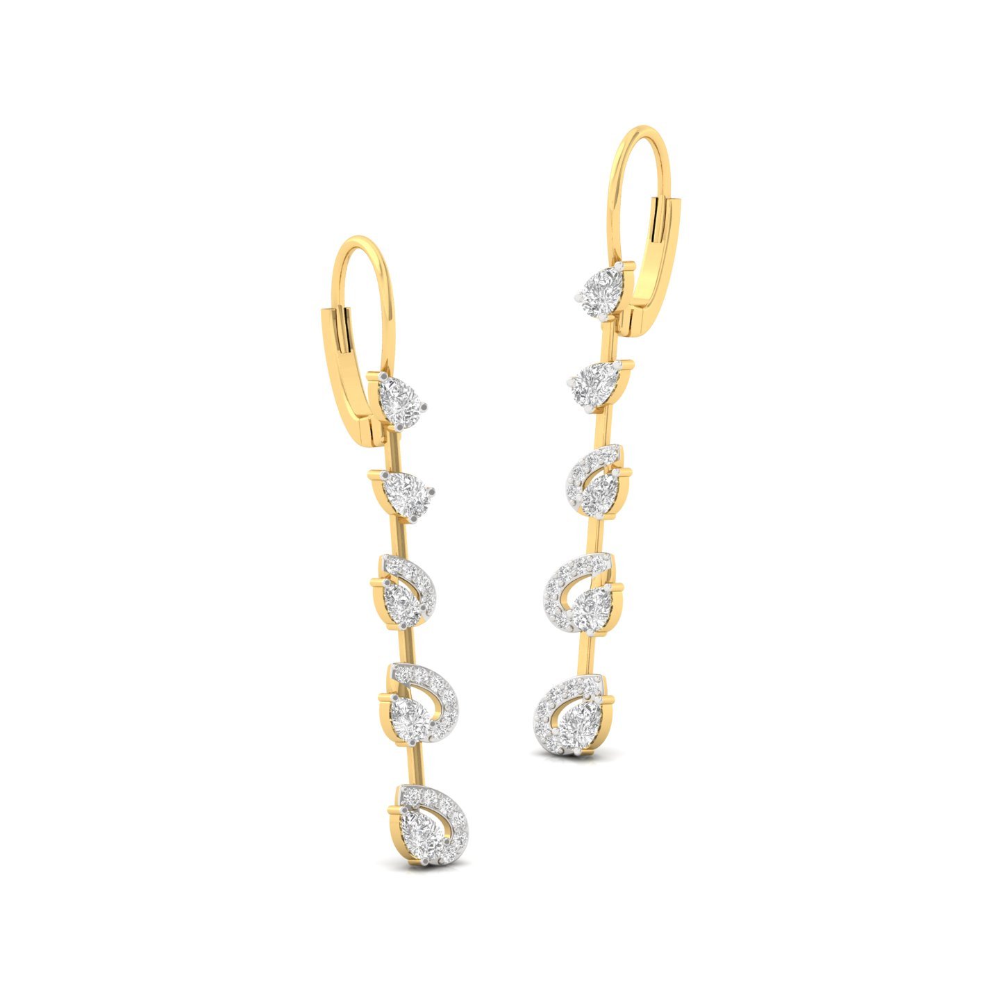 Pear & Round Cut Diamond Long Earrings (1 Pair) | Elegant Lab Grown CVD Diamond Drop Earrings | 925 Silver | 10K | 14K | 18K - View 3