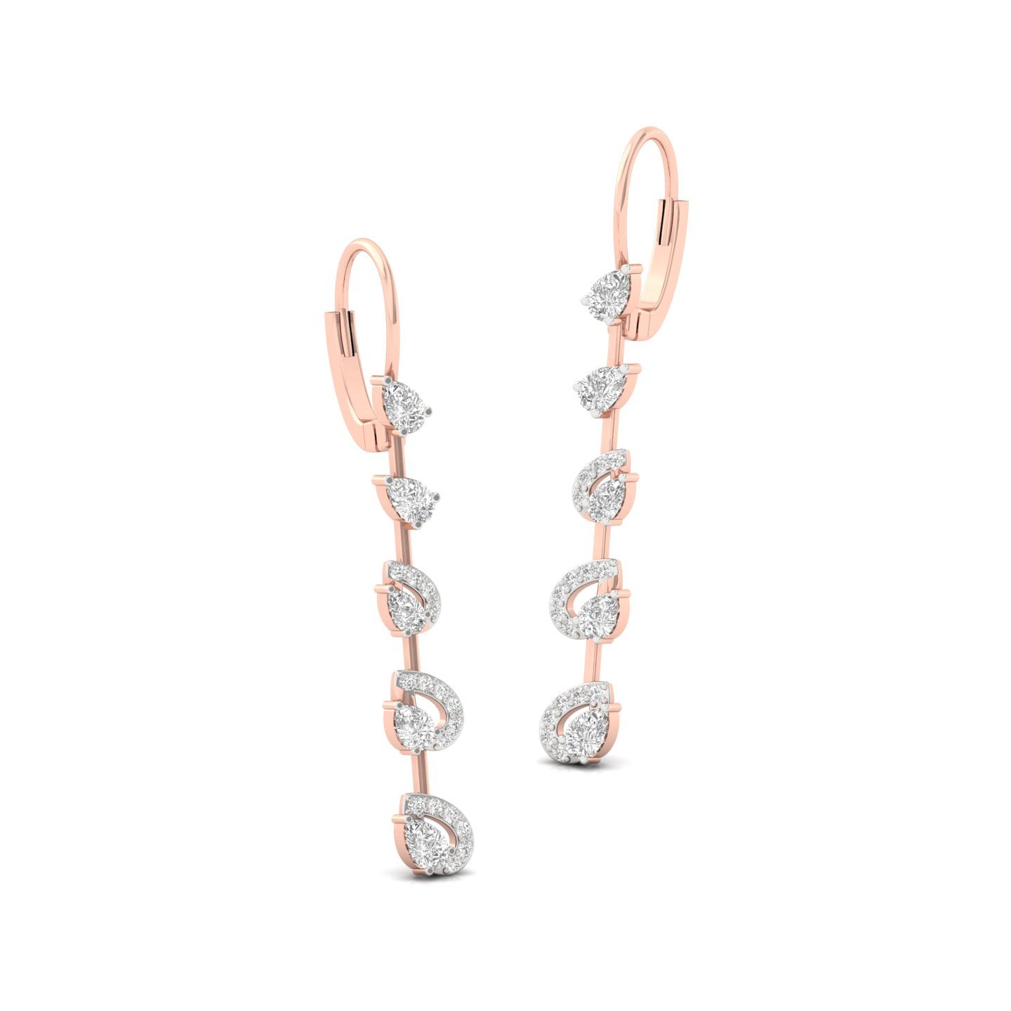 Pear & Round Cut Diamond Long Earrings (1 Pair) | Elegant Lab Grown CVD Diamond Drop Earrings | 925 Silver | 10K | 14K | 18K - View 3