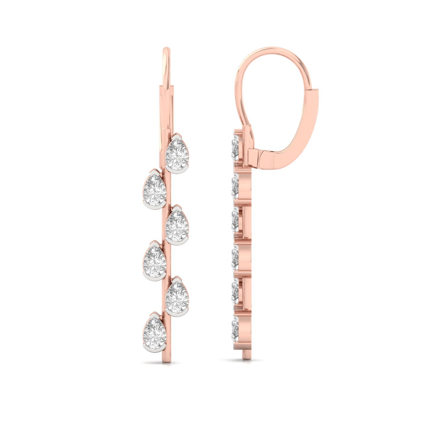 Pear Cut Diamond Long Drop Earrings (1 Pair) | Elegant Lab Grown CVD Diamond Waterfall Earrings | 925 Silver | 10K | 14K | 18K - Rose Gold Main View