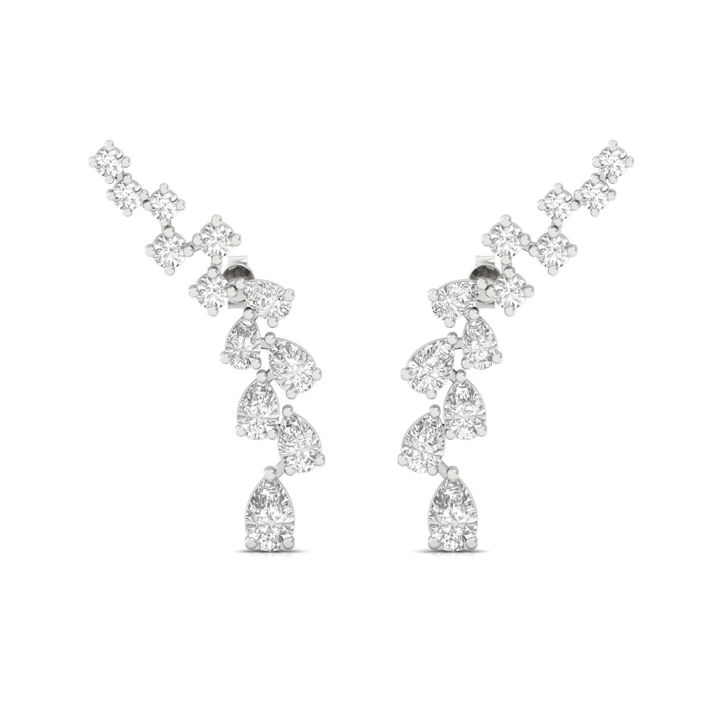 Pear & Round Cut Diamond Curved Drop Earrings (1 Pair) | Elegant Lab Grown CVD Diamond Statement Earrings | 925 Silver | 10K | 14K | 18K - View 2