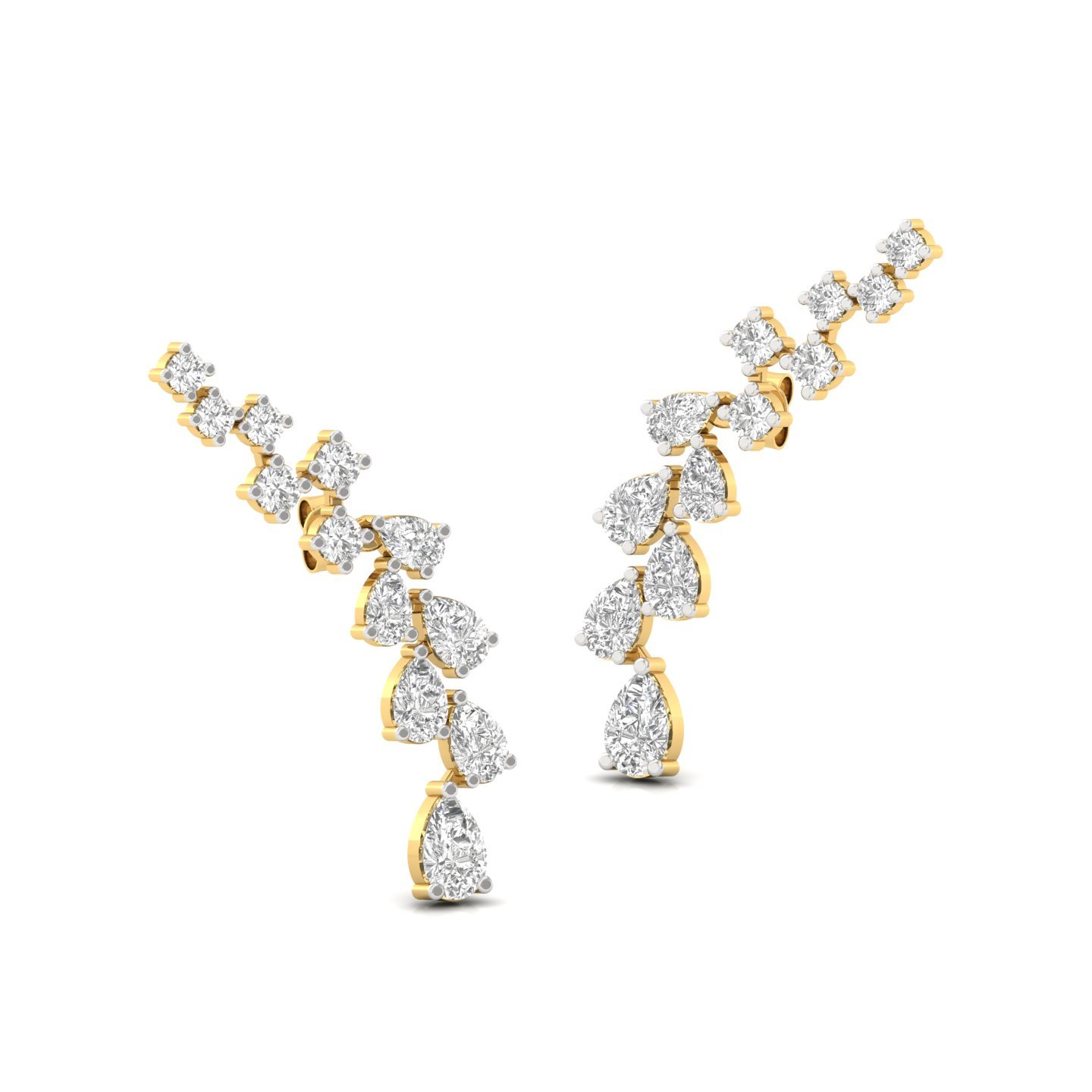 Pear & Round Cut Diamond Curved Drop Earrings (1 Pair) | Elegant Lab Grown CVD Diamond Statement Earrings | 925 Silver | 10K | 14K | 18K - View 3
