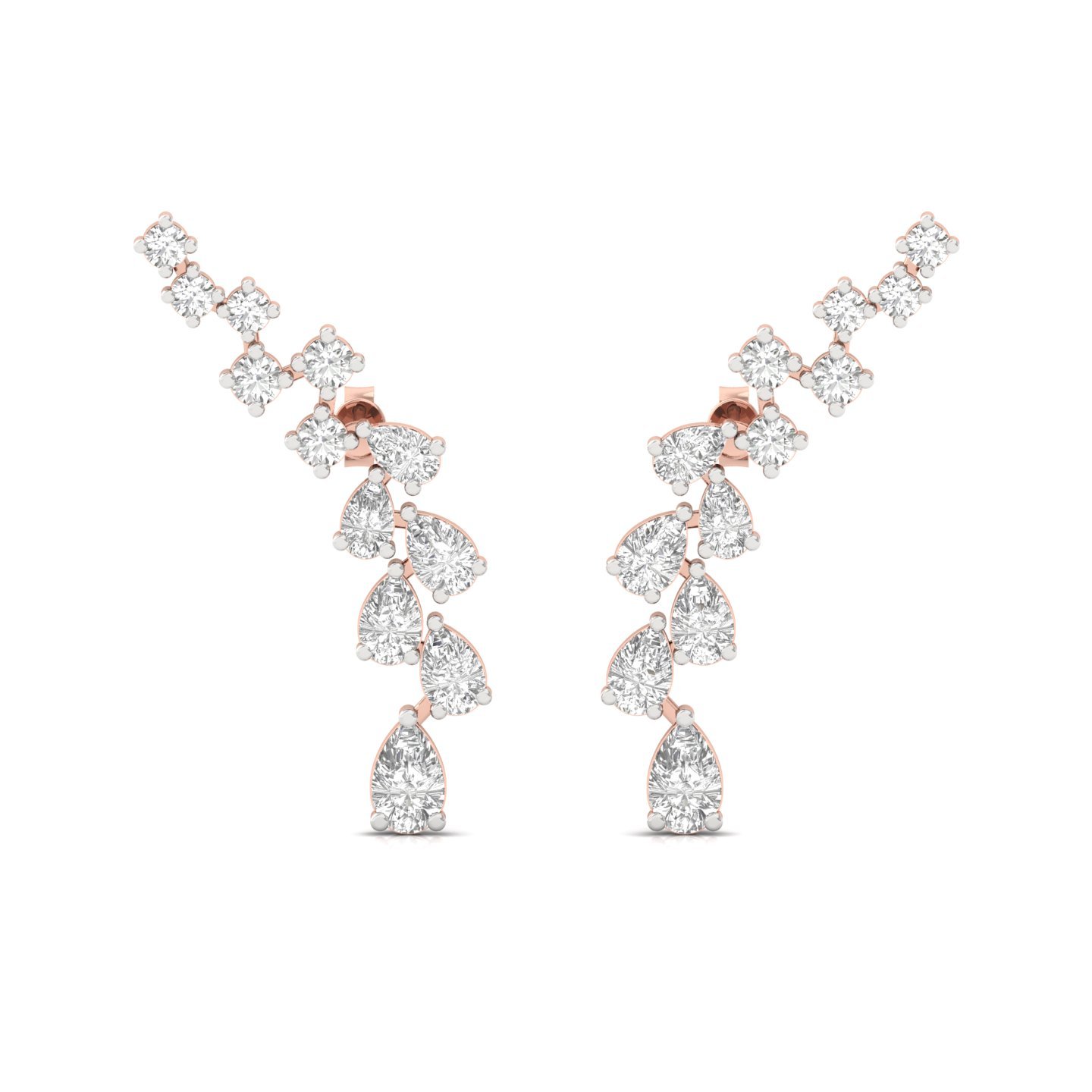 Pear & Round Cut Diamond Curved Drop Earrings (1 Pair) | Elegant Lab Grown CVD Diamond Statement Earrings | 925 Silver | 10K | 14K | 18K - View 2