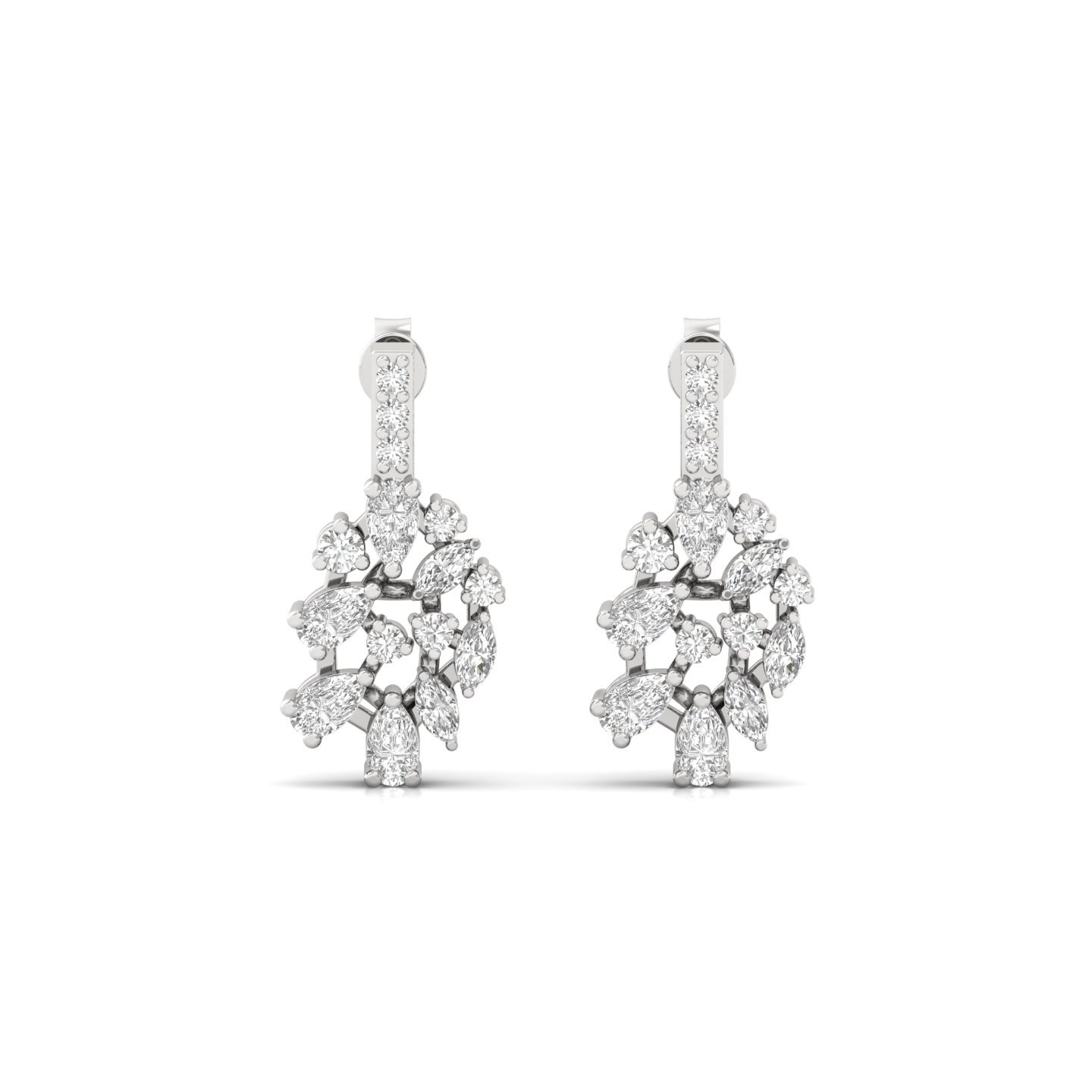 Multi-Shape Diamond Cluster Drop Earrings (1 Pair) | Marquise, Pear & Round Lab Grown CVD Diamond Designer Earrings | 925 Silver | 10K | 14K | 18K - View 2
