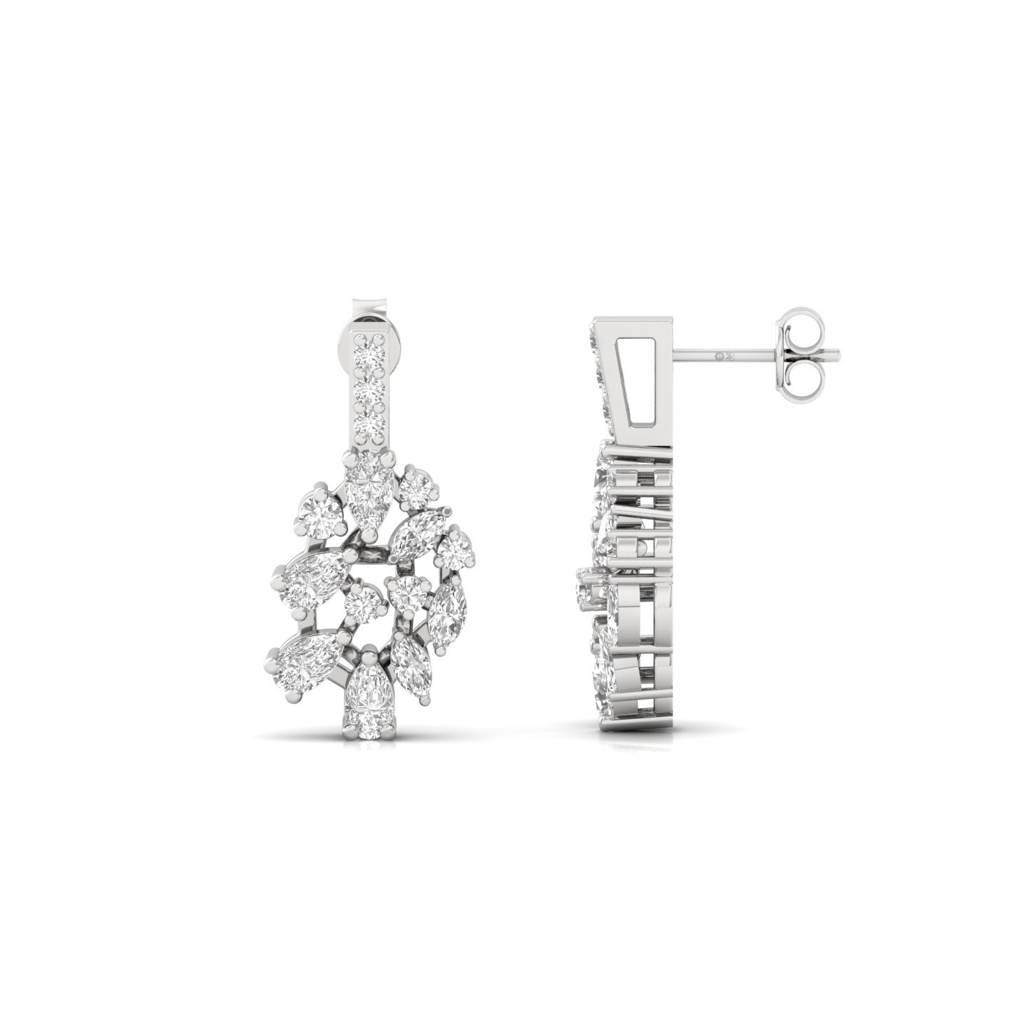 Multi-Shape Diamond Cluster Drop Earrings (1 Pair) | Marquise, Pear & Round Lab Grown CVD Diamond Designer Earrings | 925 Silver | 10K | 14K | 18K - Main View