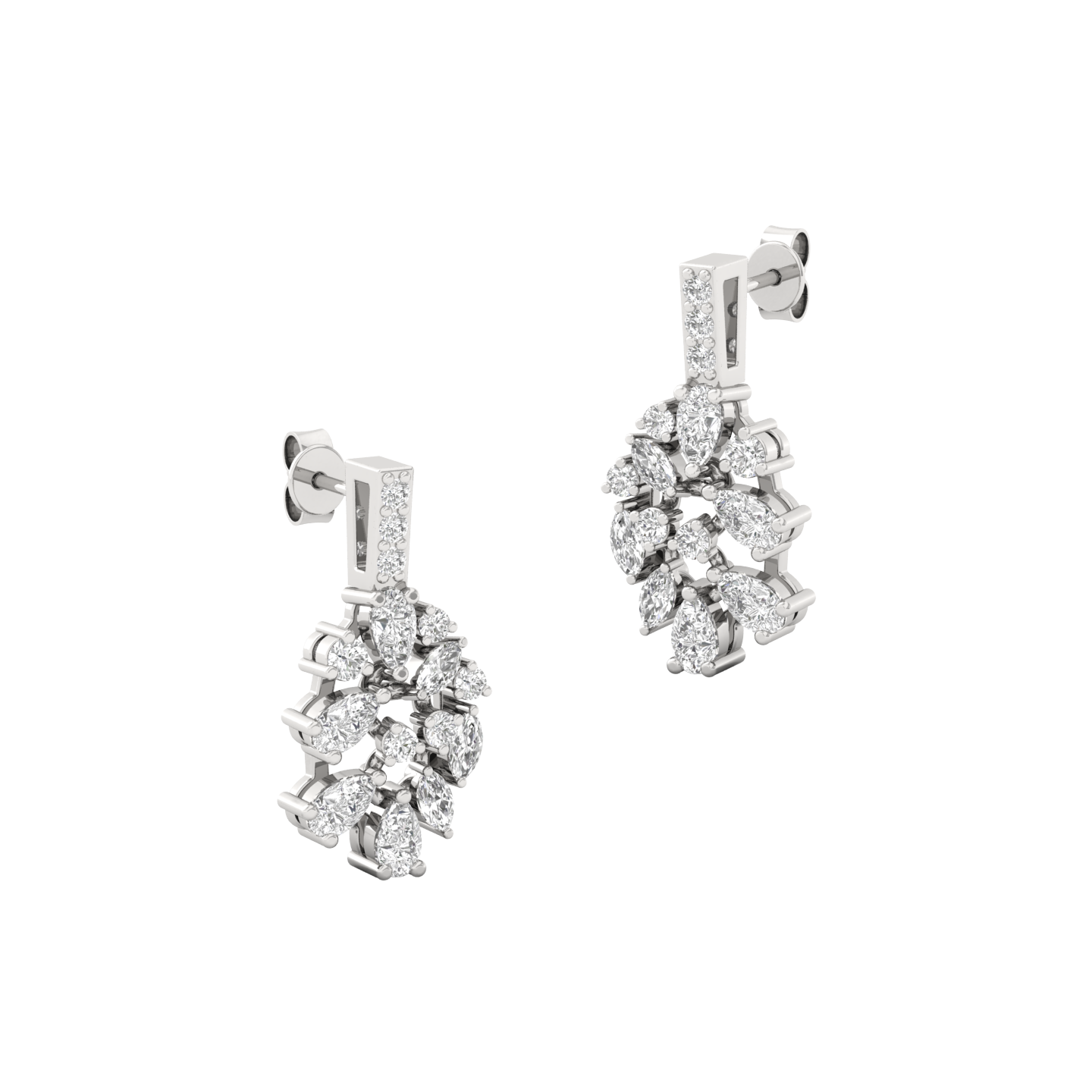 Multi-Shape Diamond Cluster Drop Earrings (1 Pair) | Marquise, Pear & Round Lab Grown CVD Diamond Designer Earrings | 925 Silver | 10K | 14K | 18K - View 3