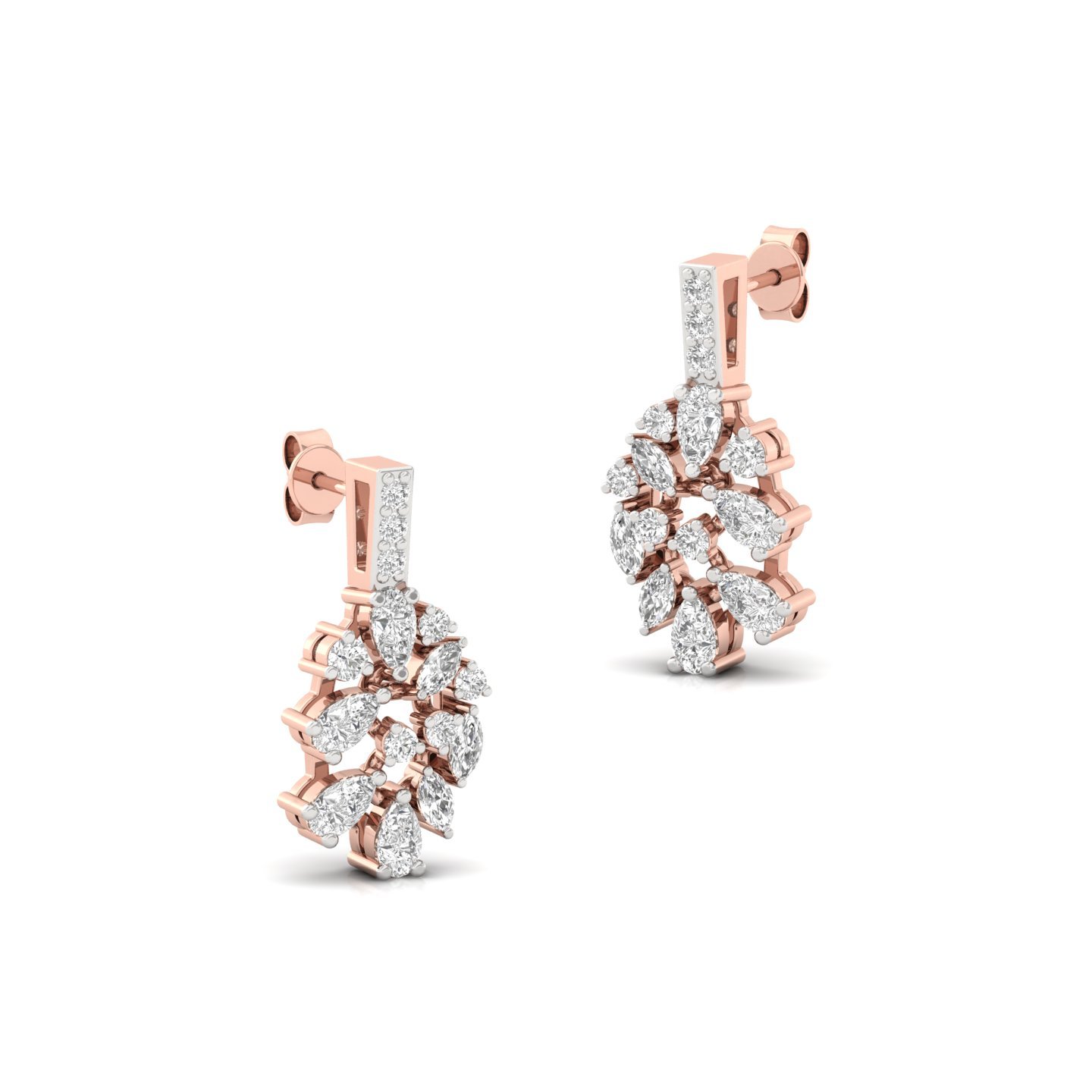 Multi-Shape Diamond Cluster Drop Earrings (1 Pair) | Marquise, Pear & Round Lab Grown CVD Diamond Designer Earrings | 925 Silver | 10K | 14K | 18K - View 3