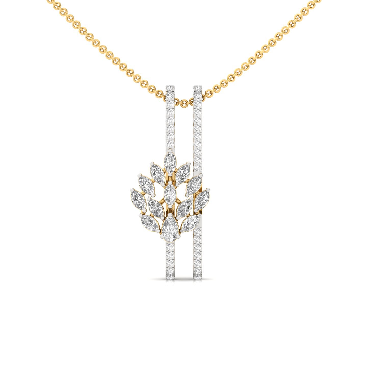 Multi-Shape Diamond Floral Pendant | Marquise, Pear & Round Lab Grown CVD Diamond Designer Necklace | 925 Silver | 10K | 14K | 18K (With Chain) - Gold Main View