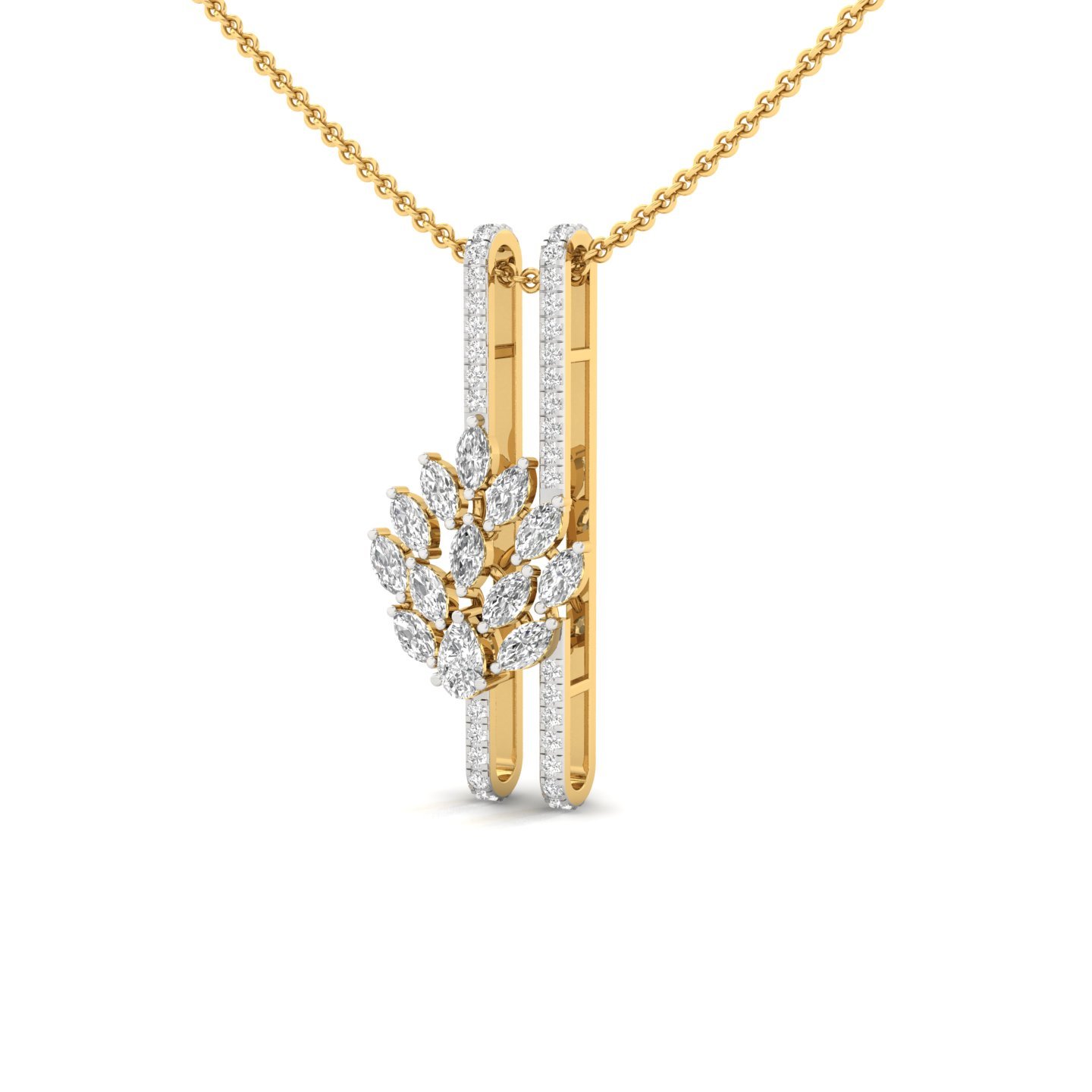 Multi-Shape Diamond Floral Pendant | Marquise, Pear & Round Lab Grown CVD Diamond Designer Necklace | 925 Silver | 10K | 14K | 18K (With Chain) - View 2