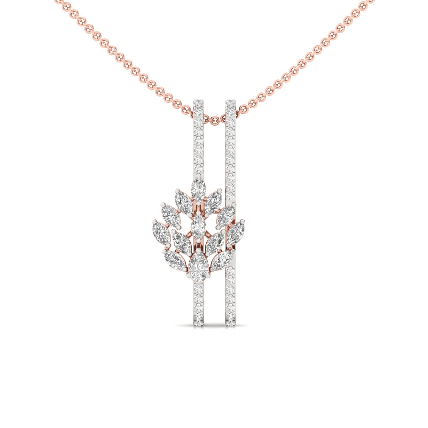 Multi-Shape Diamond Floral Pendant | Marquise, Pear & Round Lab Grown CVD Diamond Designer Necklace | 925 Silver | 10K | 14K | 18K (With Chain) - Rose Gold Main View